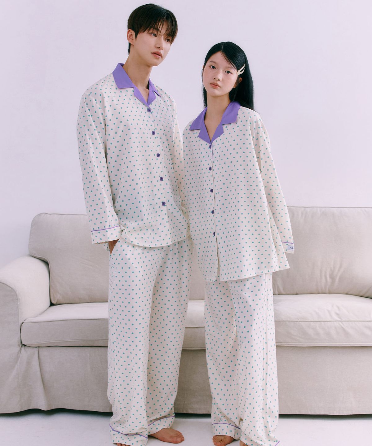 주디앤(JUDYN) [2PACK] 민티도티 클린핏 긴팔 잠옷 파자마 세트