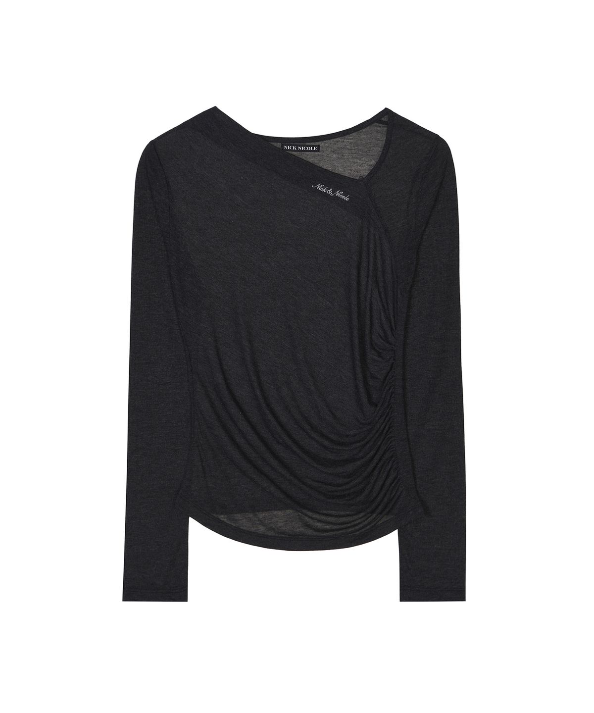 닉앤니콜(NICK&NICOLE) ASYMMETRY DRAPE SHIRRING TOP_BLACK