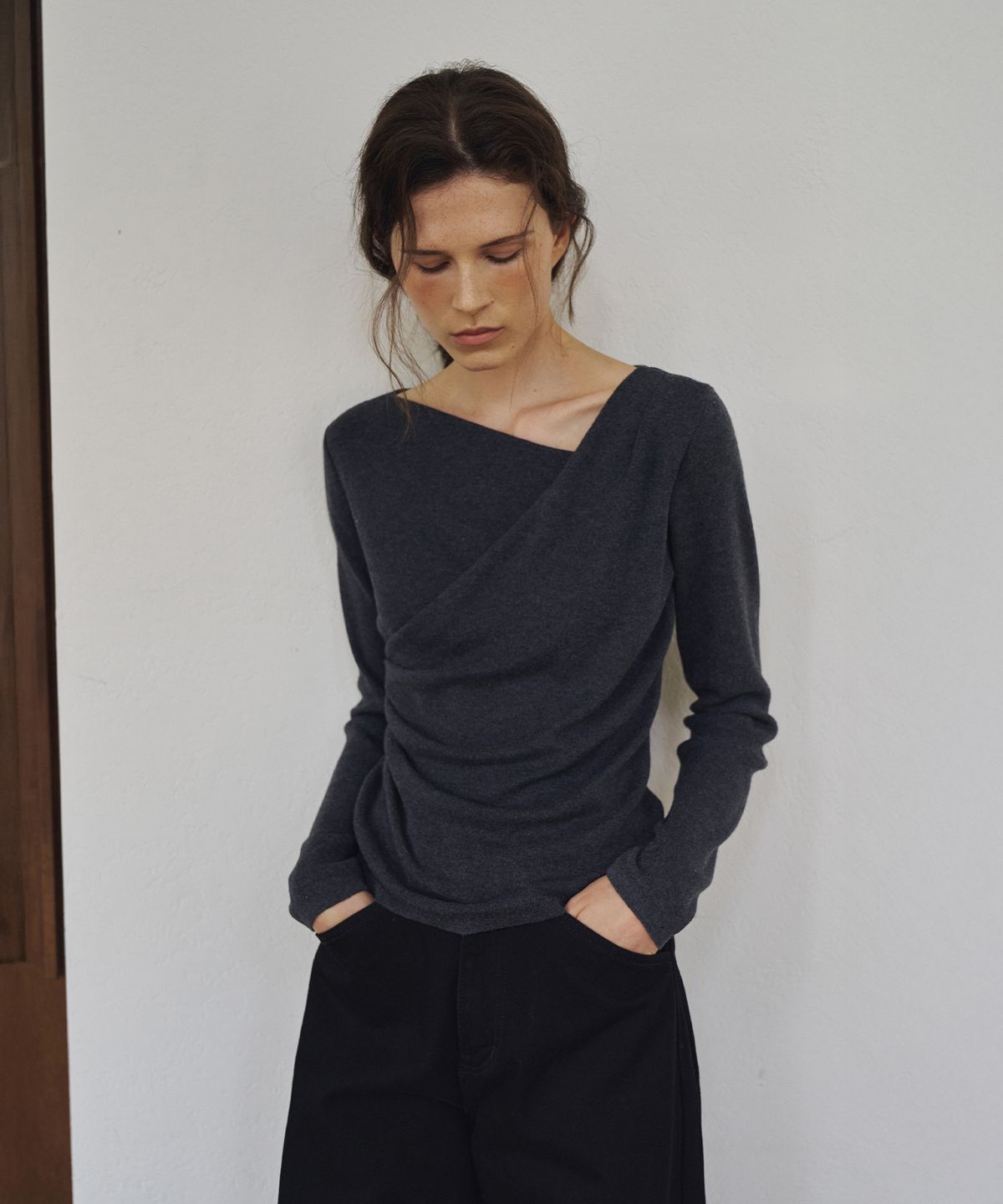 라메레이(LAMEREI) Unbalance Drape Knit Top[LMBFAUKN307]-3color
