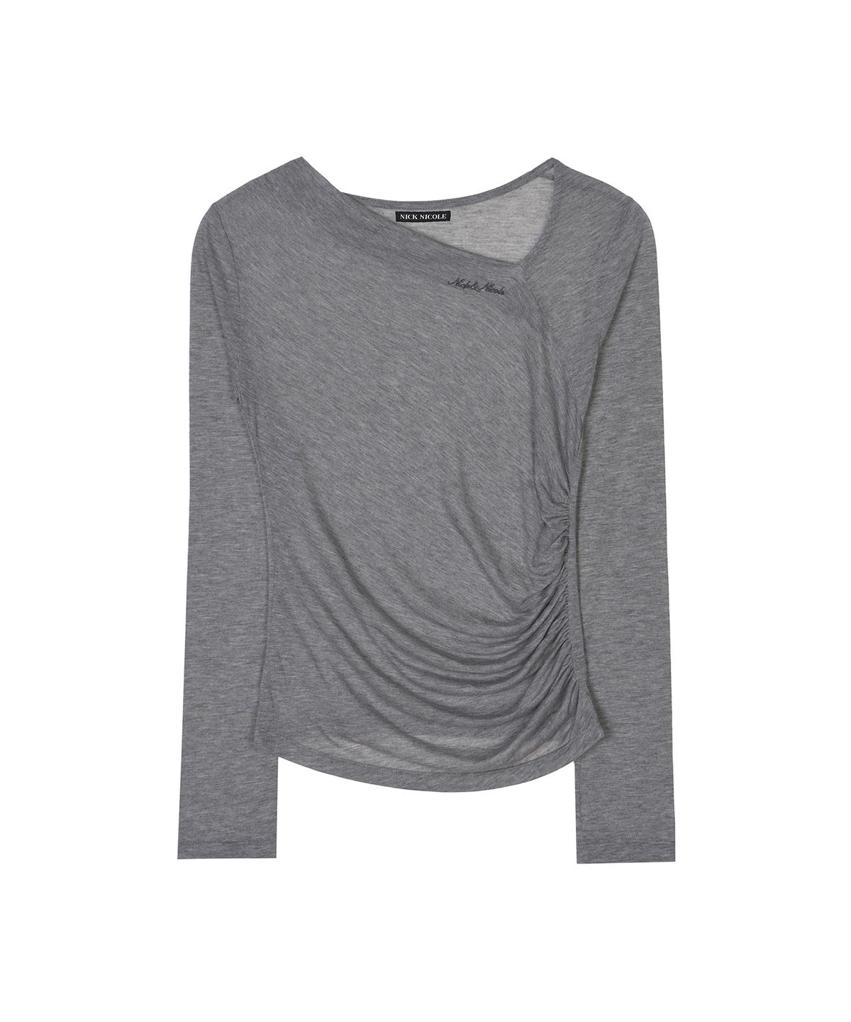 닉앤니콜(NICK&NICOLE) ASYMMETRY DRAPE SHIRRING TOP_CHARCOAL