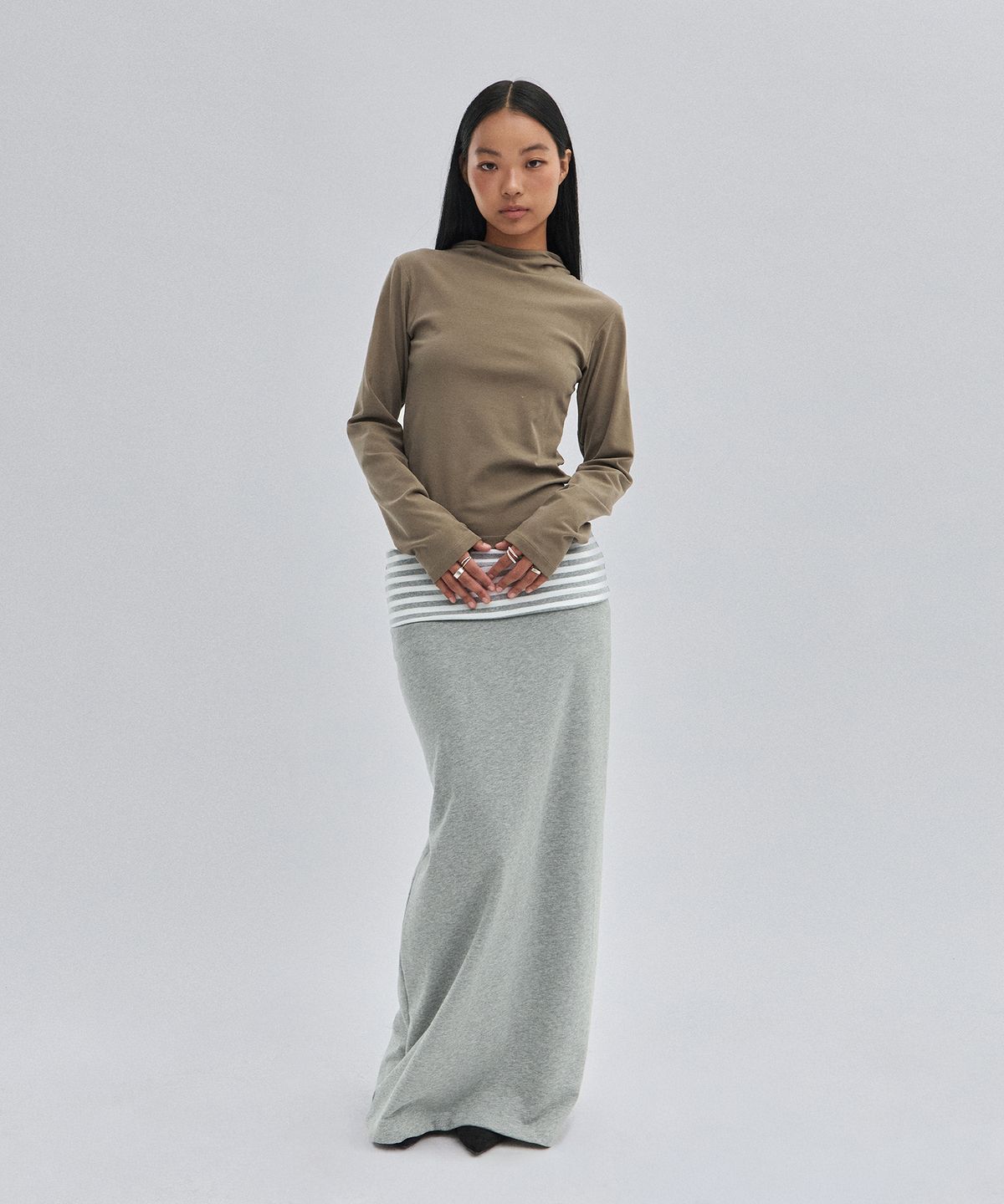 스웨이드(SUADE) LAYERED LONG SKIRT [GRAY]
