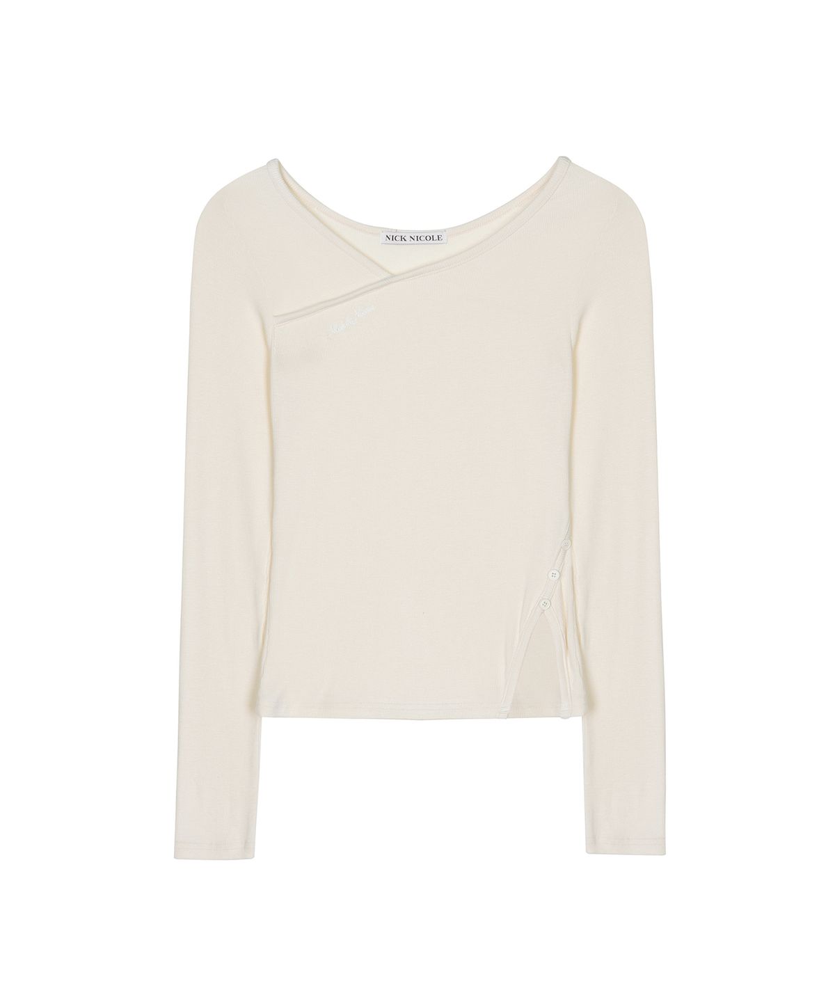 닉앤니콜(NICK&NICOLE) SIDE SLIT BUTTON RIBBED TOP_LIGHT BEIGE