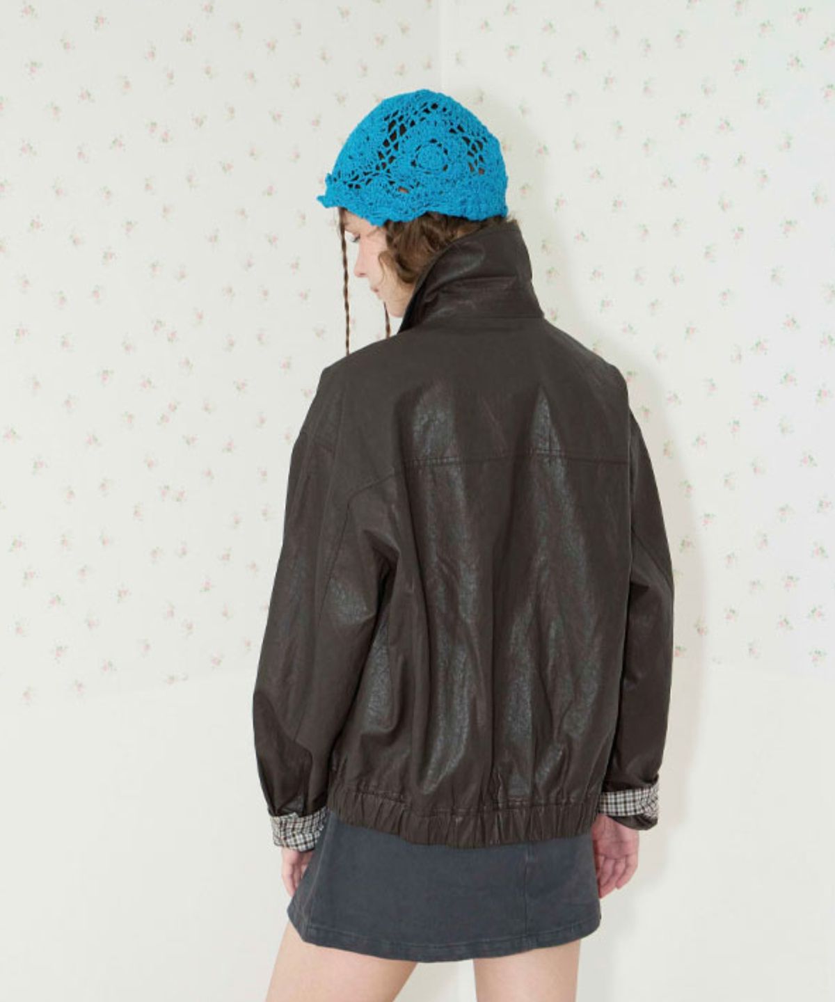 쿨키튼(KOOLKITTEN) Plaid Cuff Leather Jacket 2colors