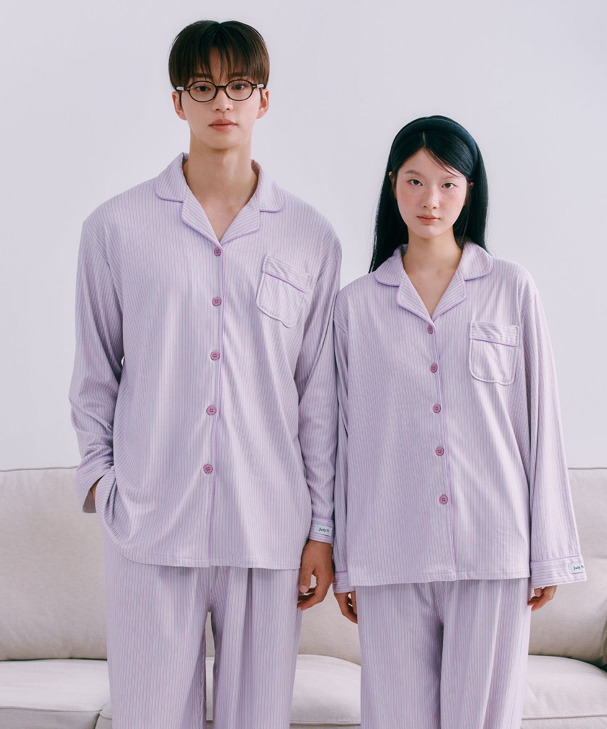 주디앤(JUDYN) 퍼플버터 피치기모 긴팔 잠옷 파자마 세트