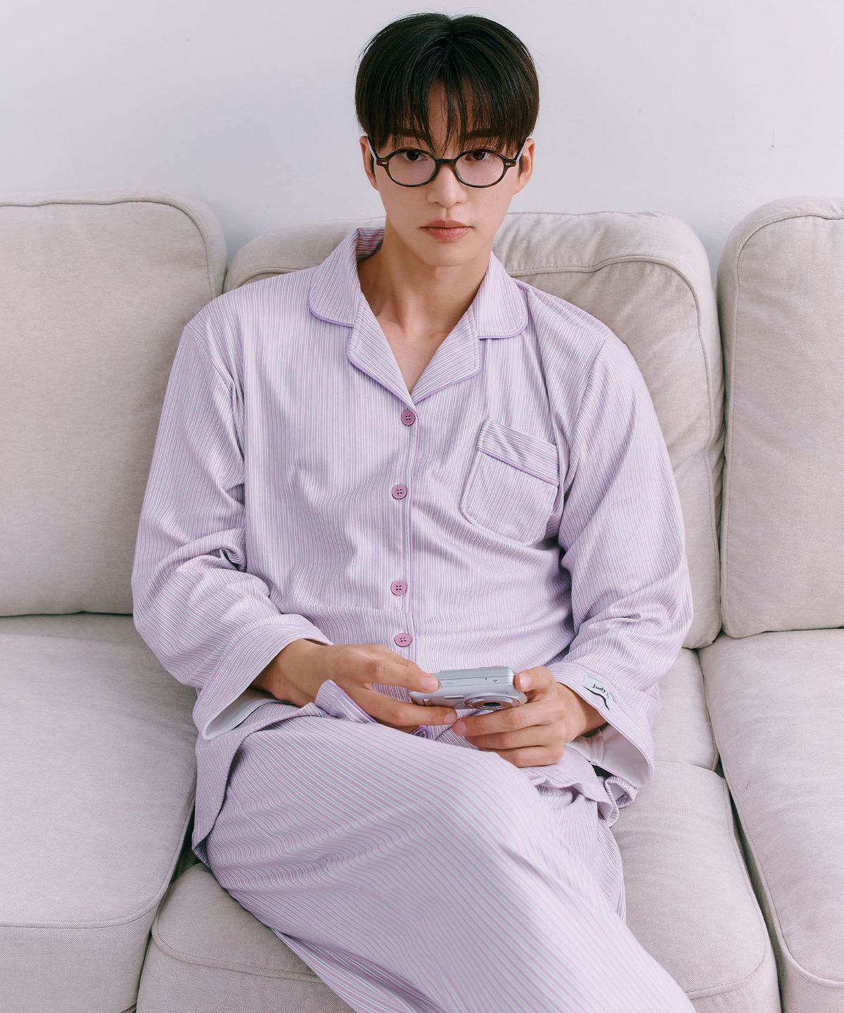 주디앤(JUDYN) 퍼플버터 피치기모 긴팔 잠옷 파자마 세트