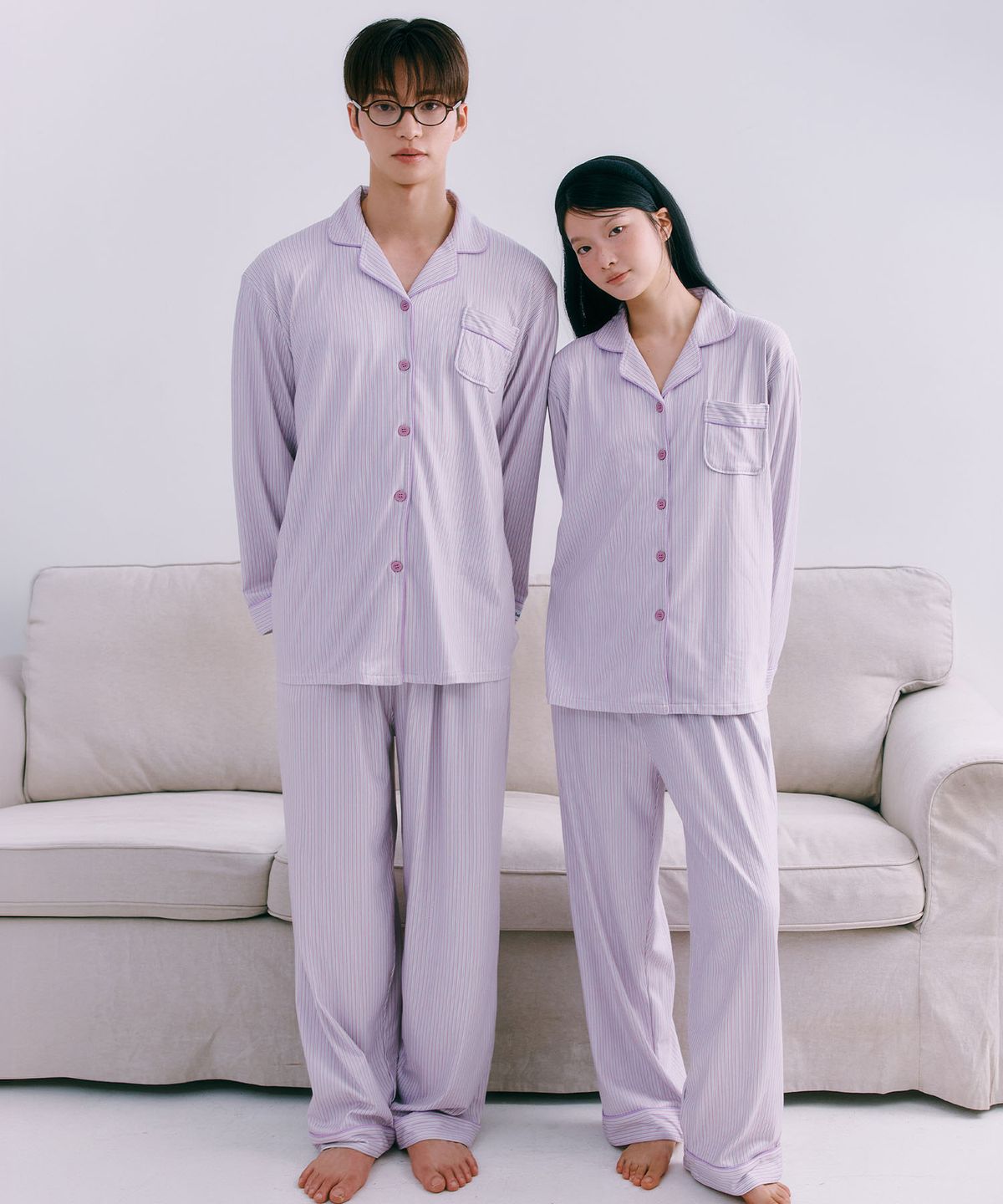 주디앤(JUDYN) 퍼플버터 피치기모 긴팔 잠옷 파자마 세트