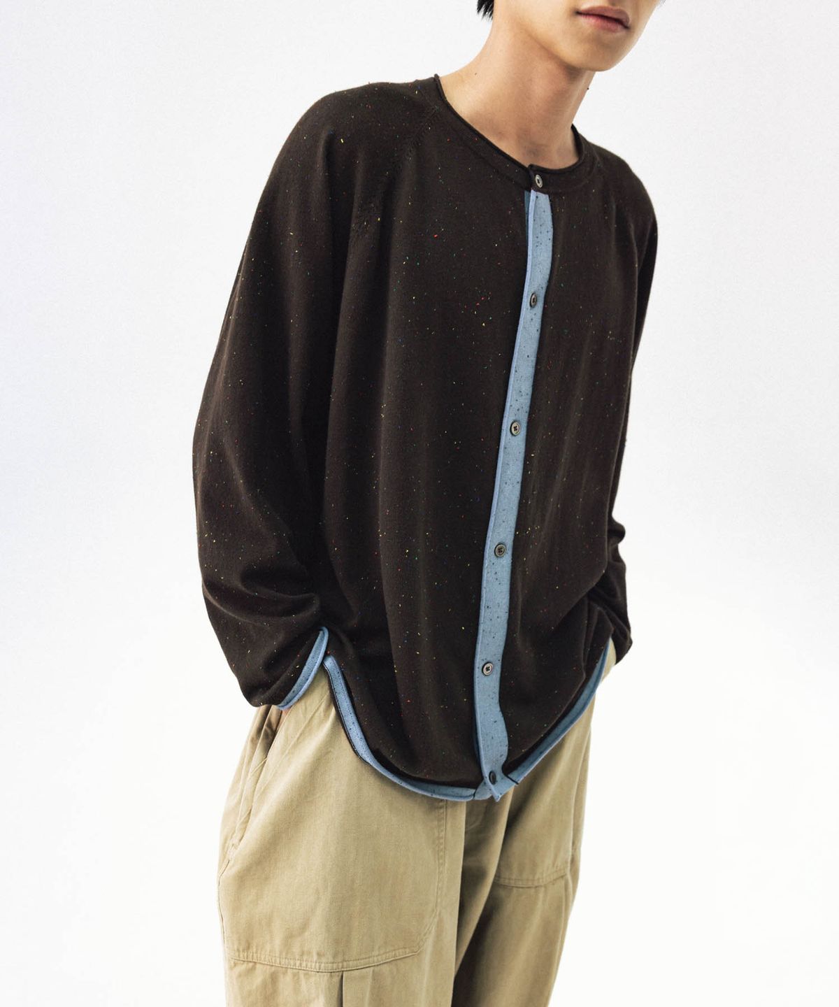 앵글런(ANGLAN) Nep Yarn Raglan Cardigan - Brown