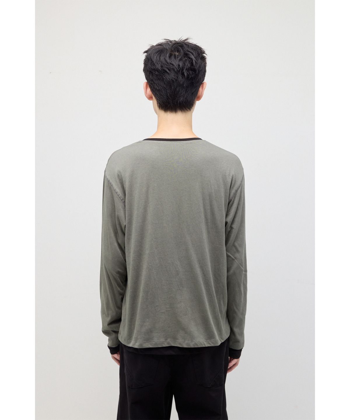 해칭룸(HATCHINGROOM) Two Face Ringer Tee Olive/Black