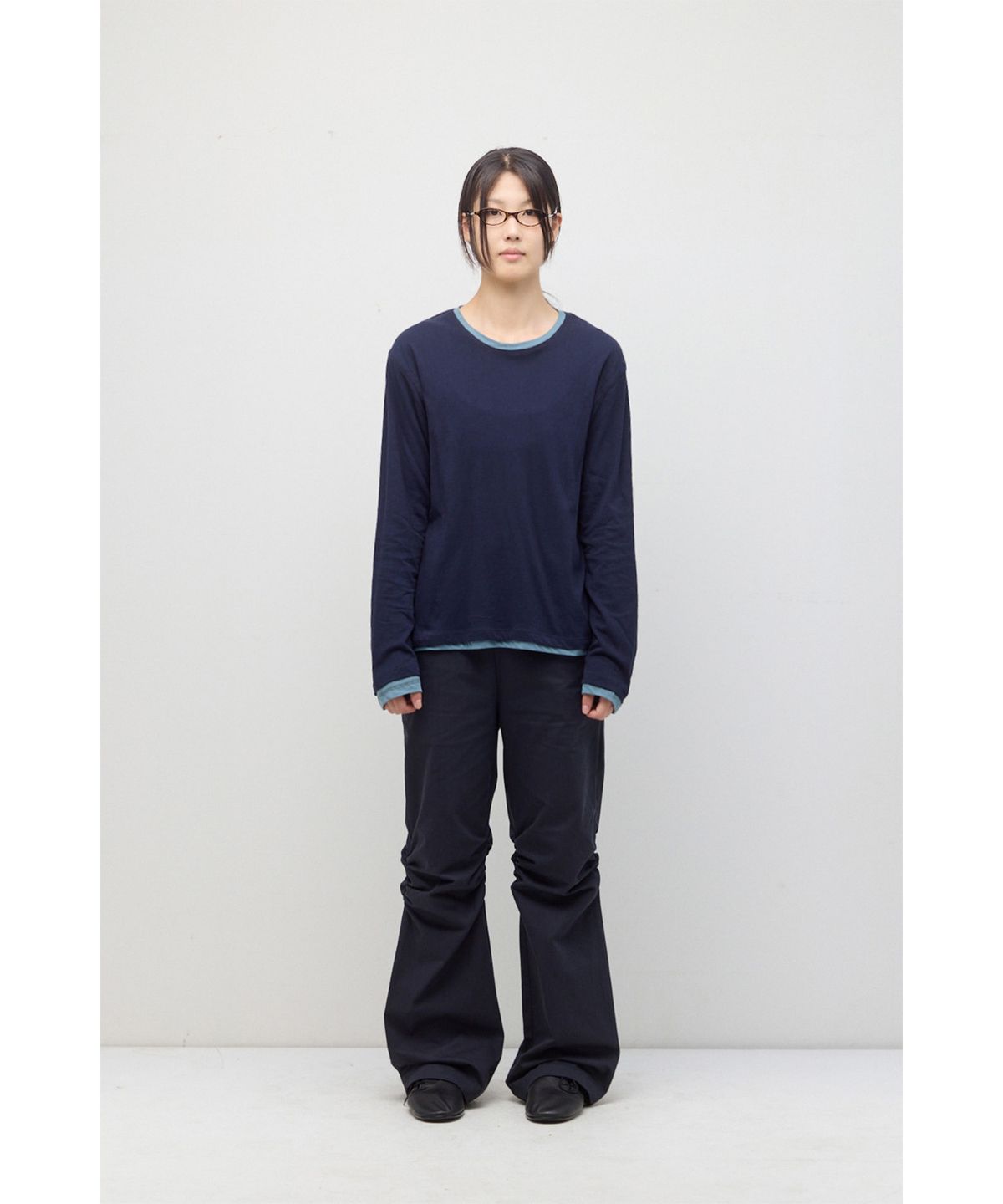 해칭룸(HATCHINGROOM) Two Face Ringer Tee Navy/Soda