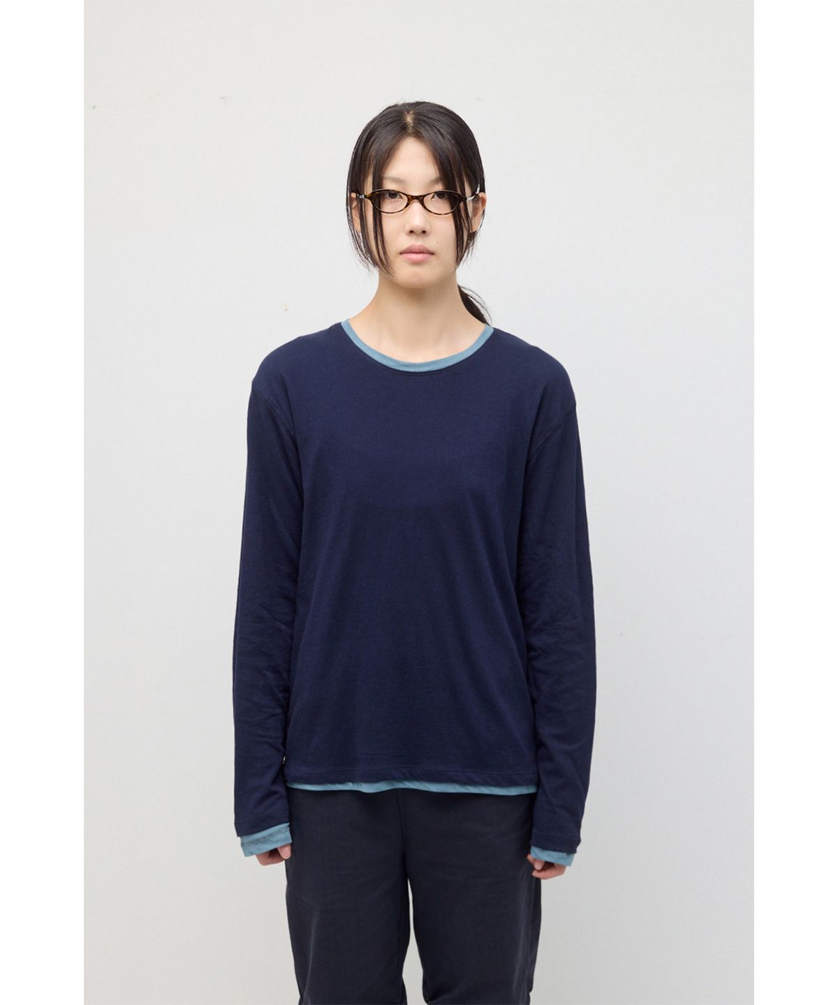 해칭룸(HATCHINGROOM) Two Face Ringer Tee Navy/Soda
