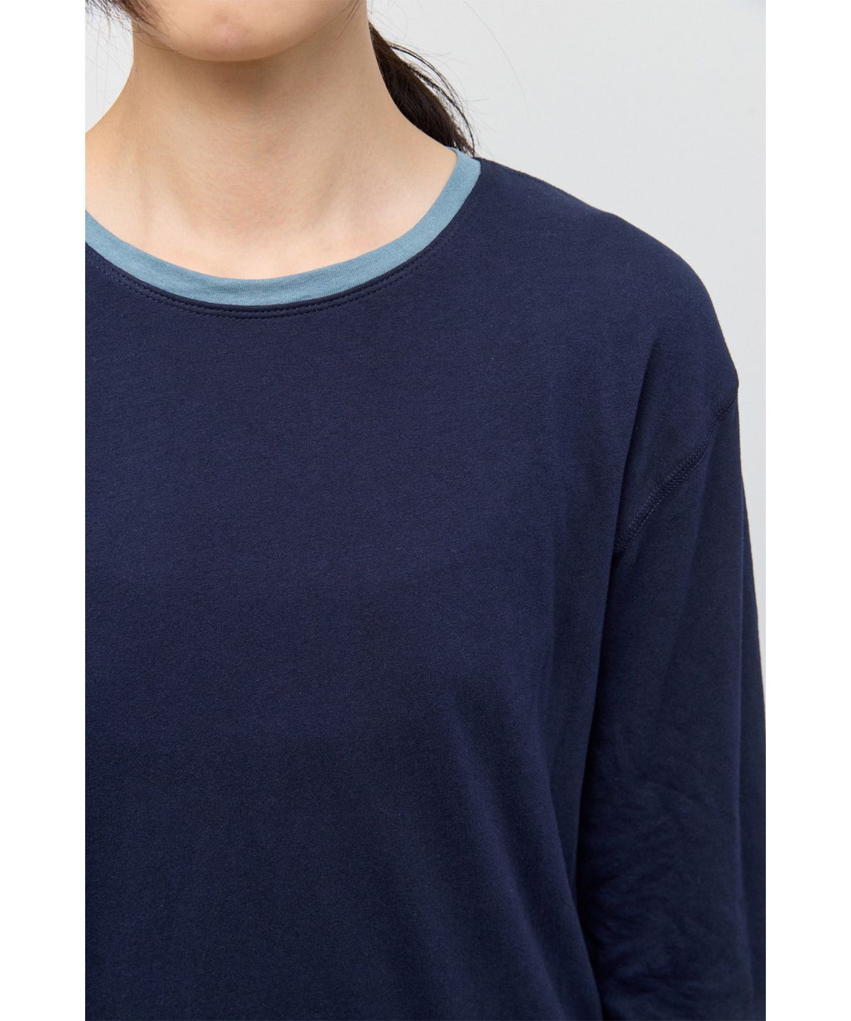 해칭룸(HATCHINGROOM) Two Face Ringer Tee Navy/Soda
