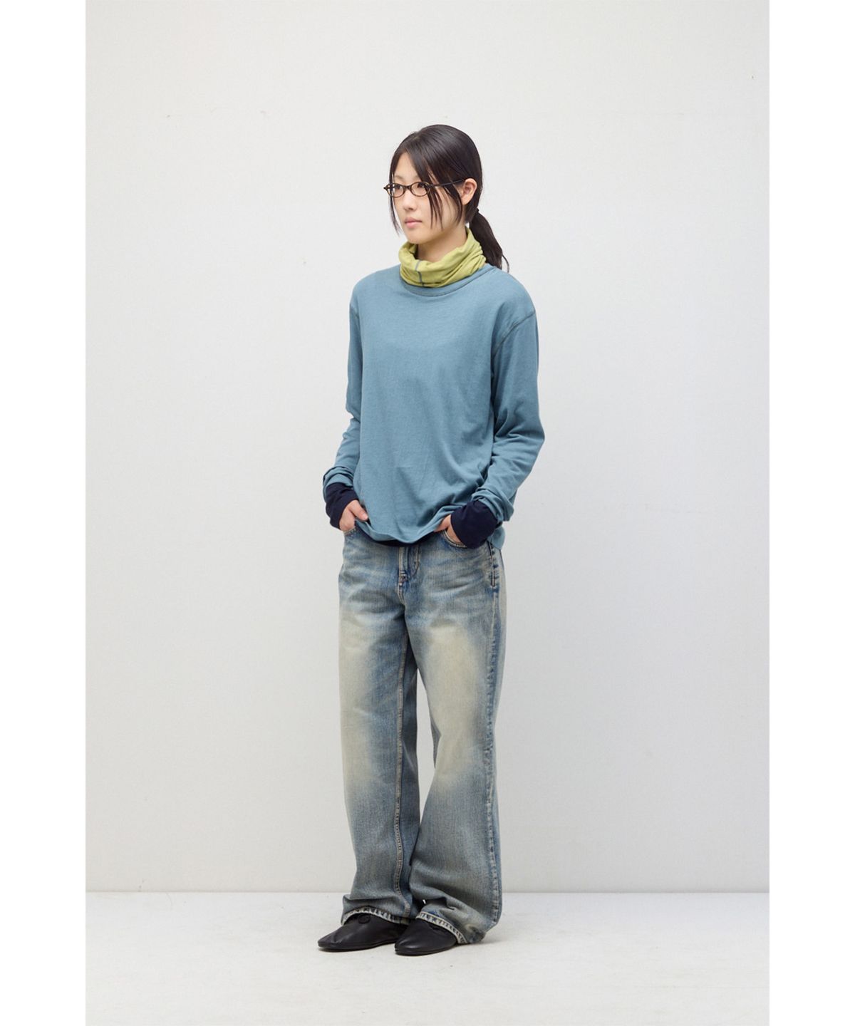 해칭룸(HATCHINGROOM) Two Face Ringer Tee Navy/Soda