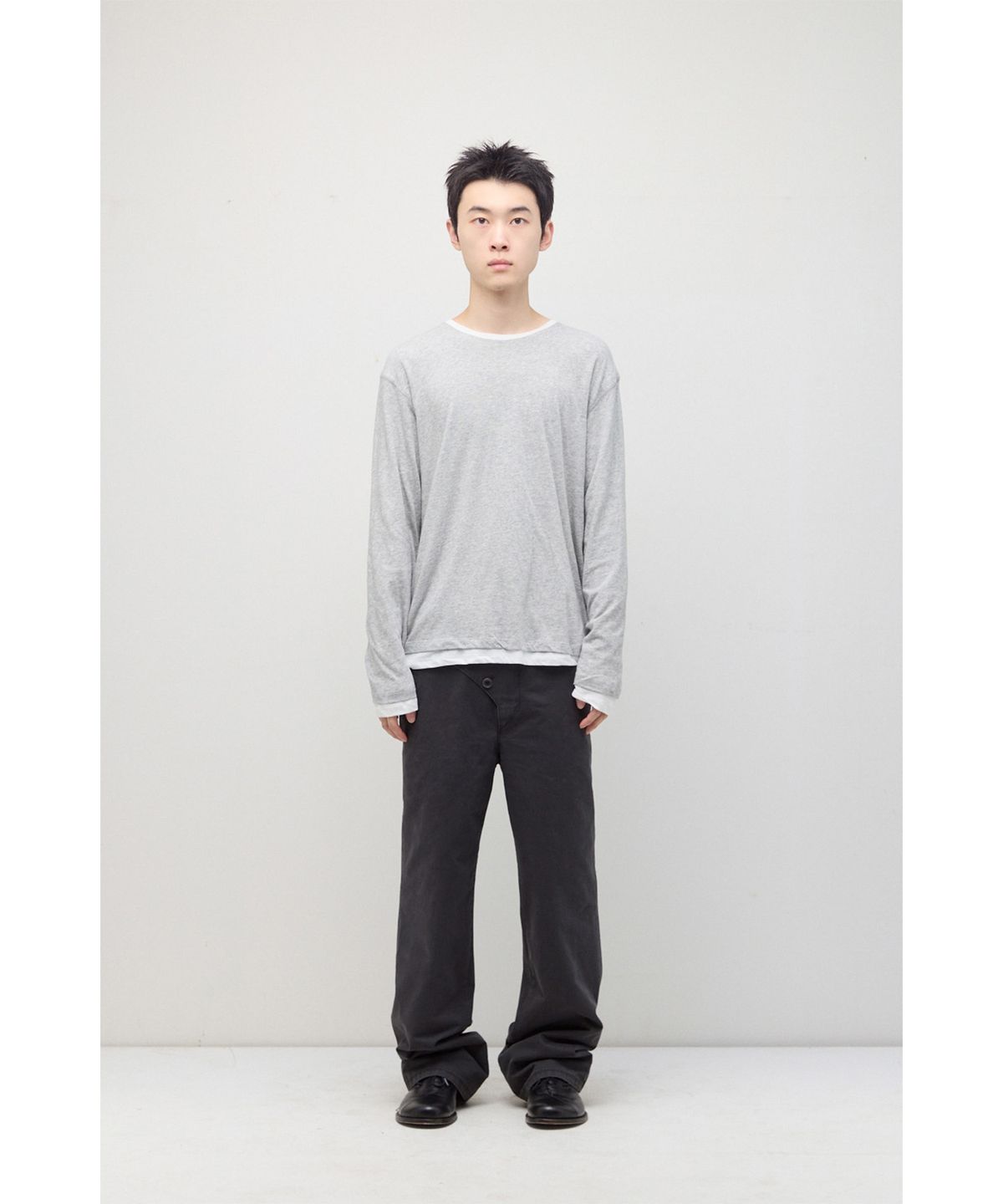 해칭룸(HATCHINGROOM) Two Face Ringer Tee M.Grey/White
