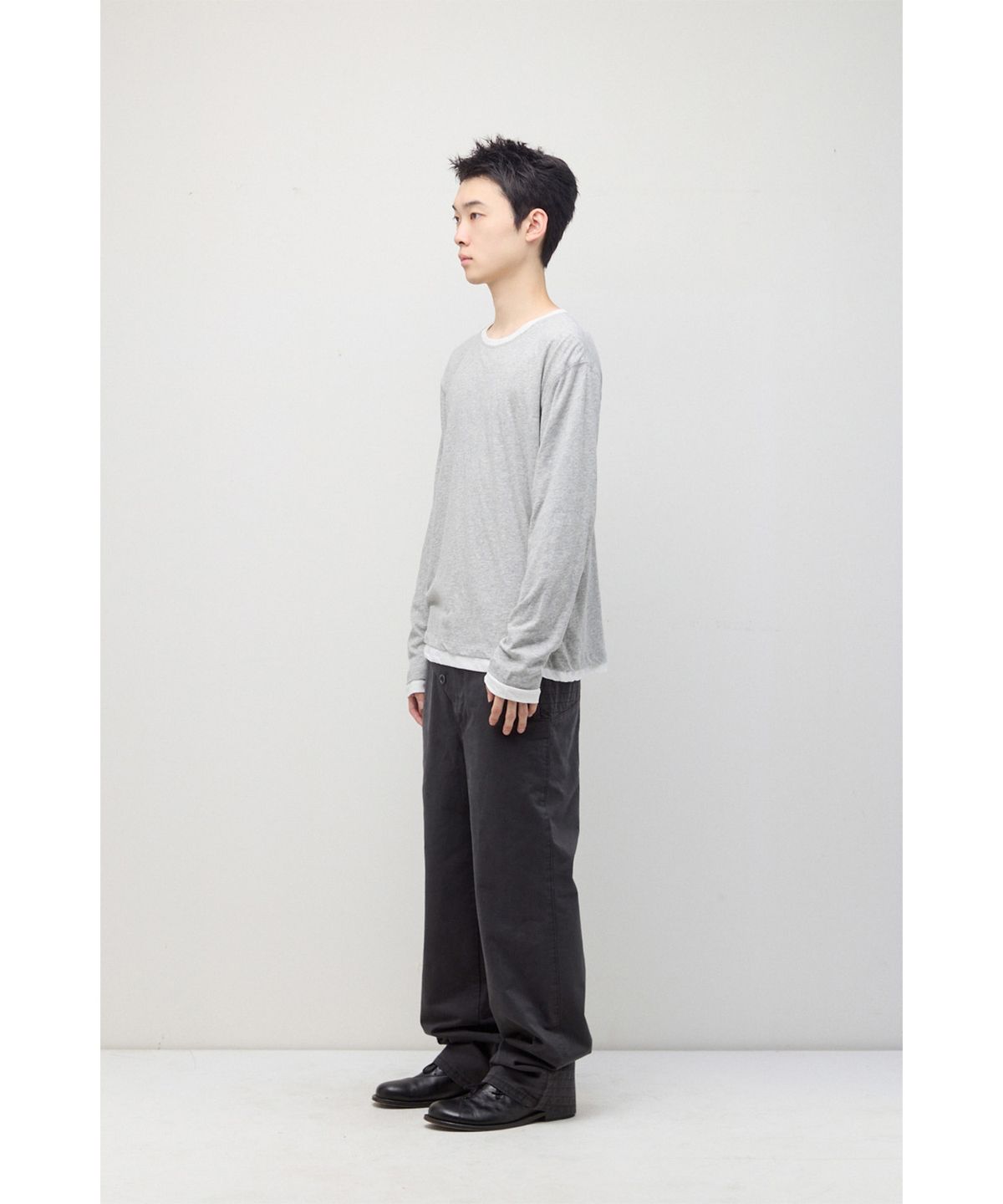 해칭룸(HATCHINGROOM) Two Face Ringer Tee M.Grey/White