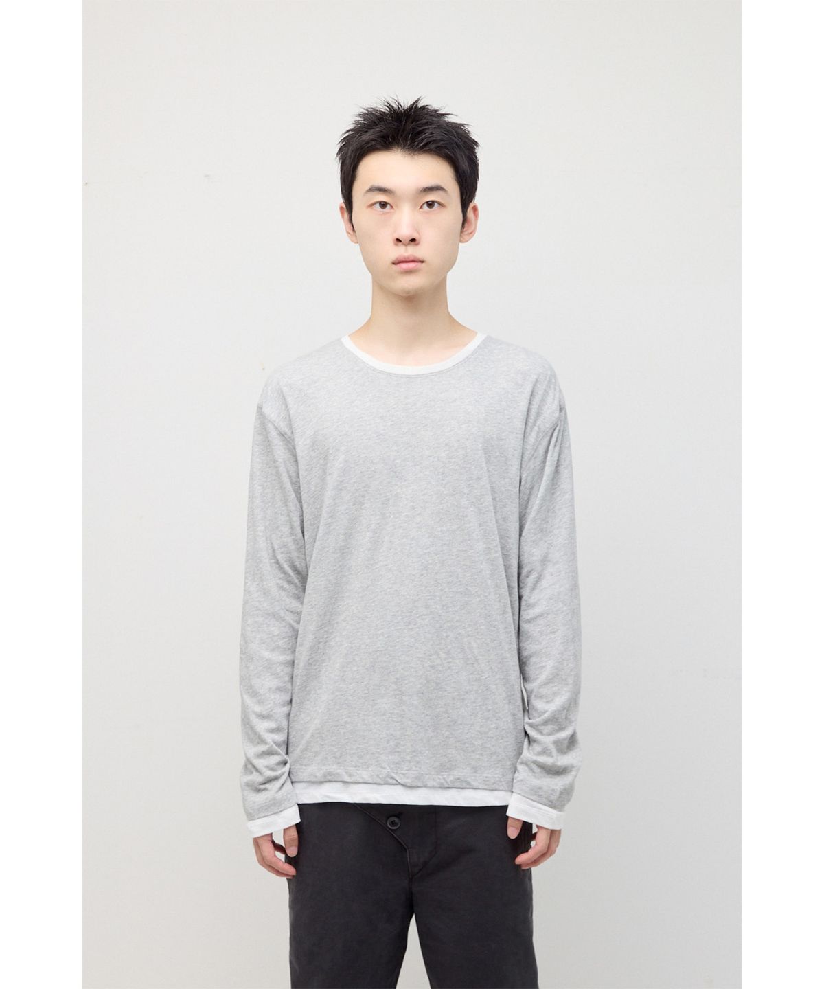해칭룸(HATCHINGROOM) Two Face Ringer Tee M.Grey/White
