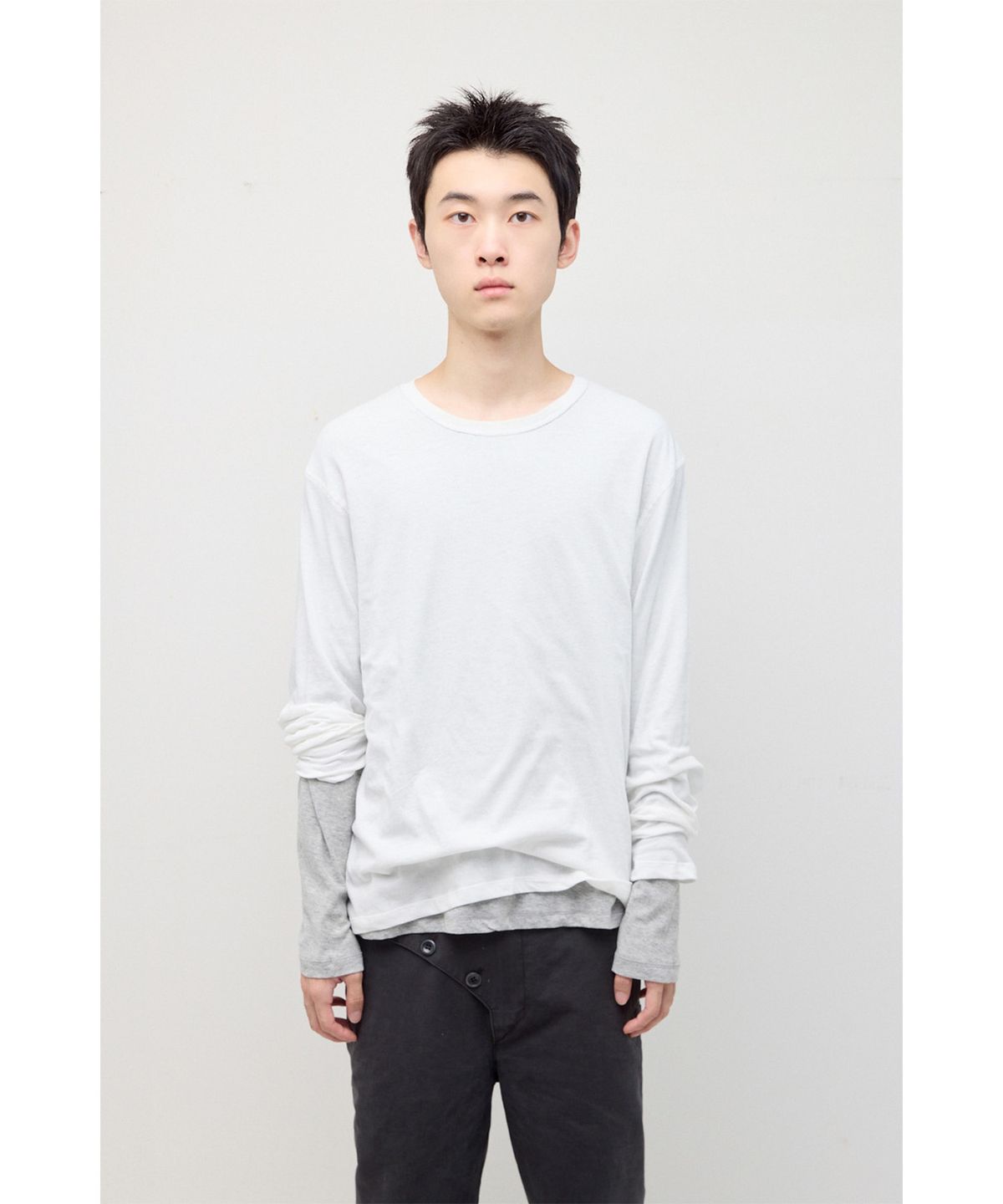 해칭룸(HATCHINGROOM) Two Face Ringer Tee M.Grey/White