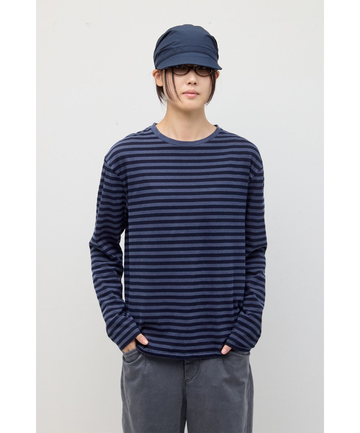 해칭룸(HATCHINGROOM) VTG Stripe Tee Dyed French Blue