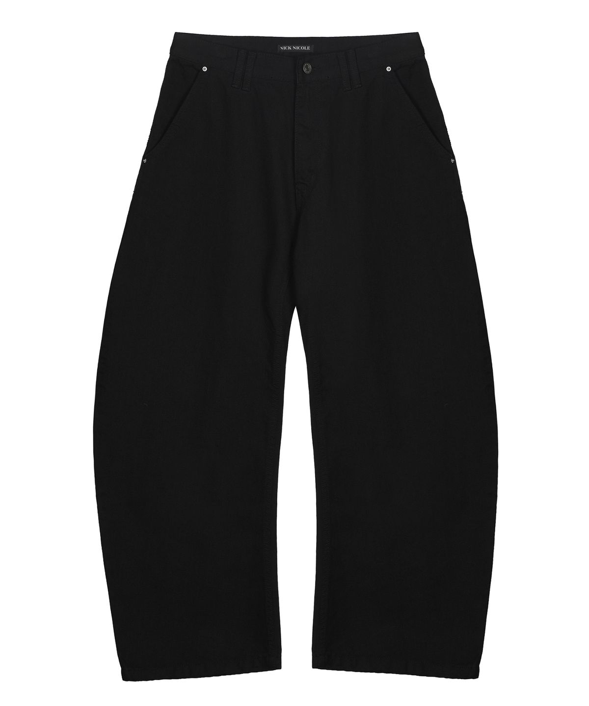 닉앤니콜(NICK&NICOLE) RIVET CURVED WIDE PANTS_BLACK