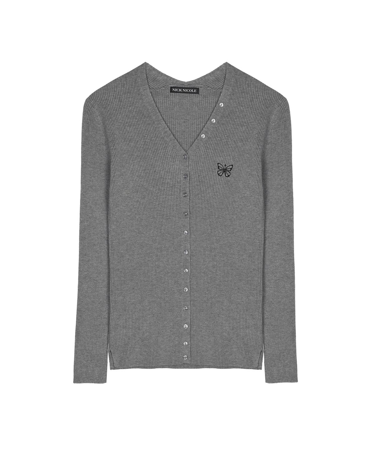 닉앤니콜(NICK&NICOLE) BUTTERFLY BUTTON SLIM KNIT CARDIGAN_GRAY