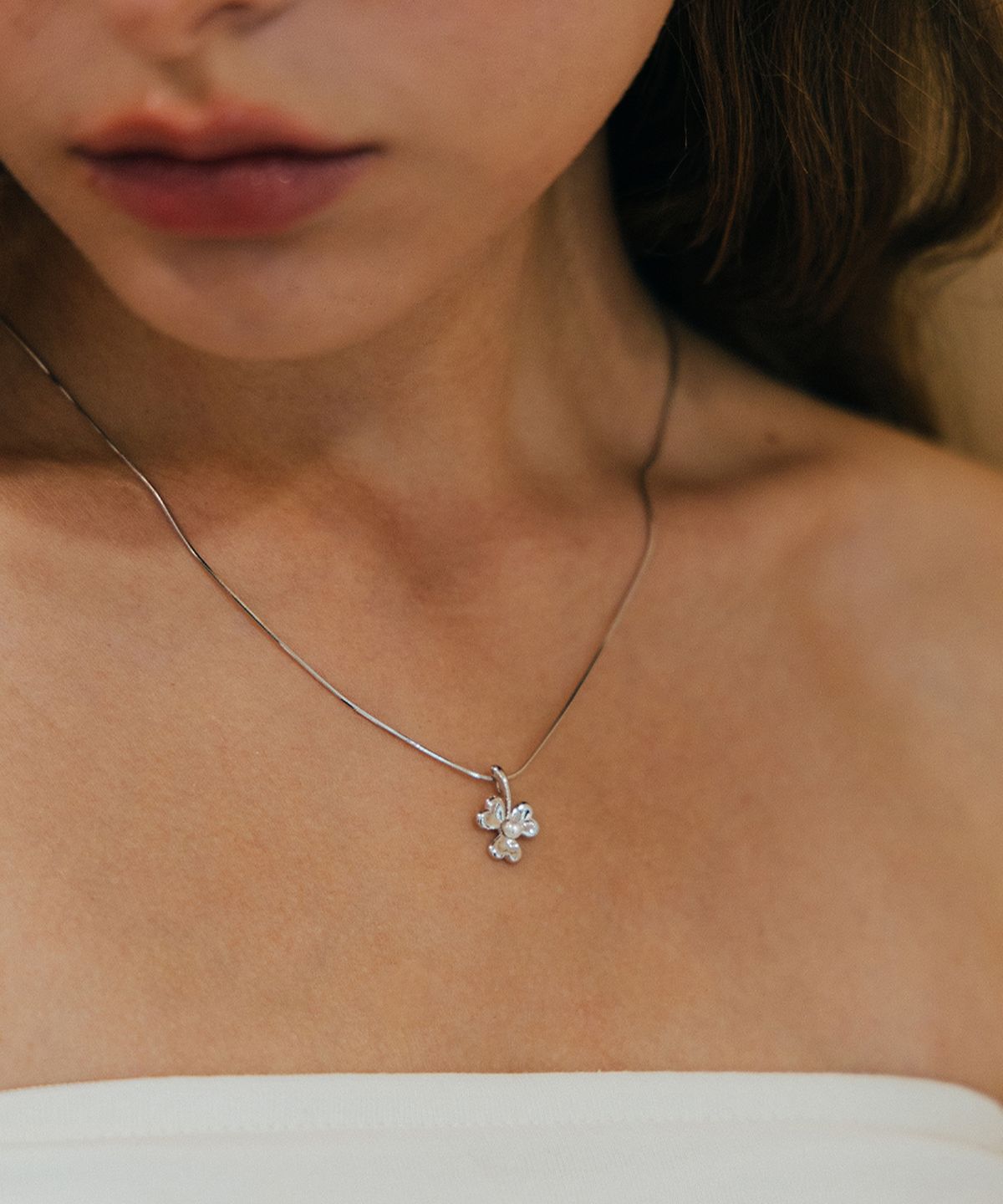 피오레(FIORE) pearl clover necklace