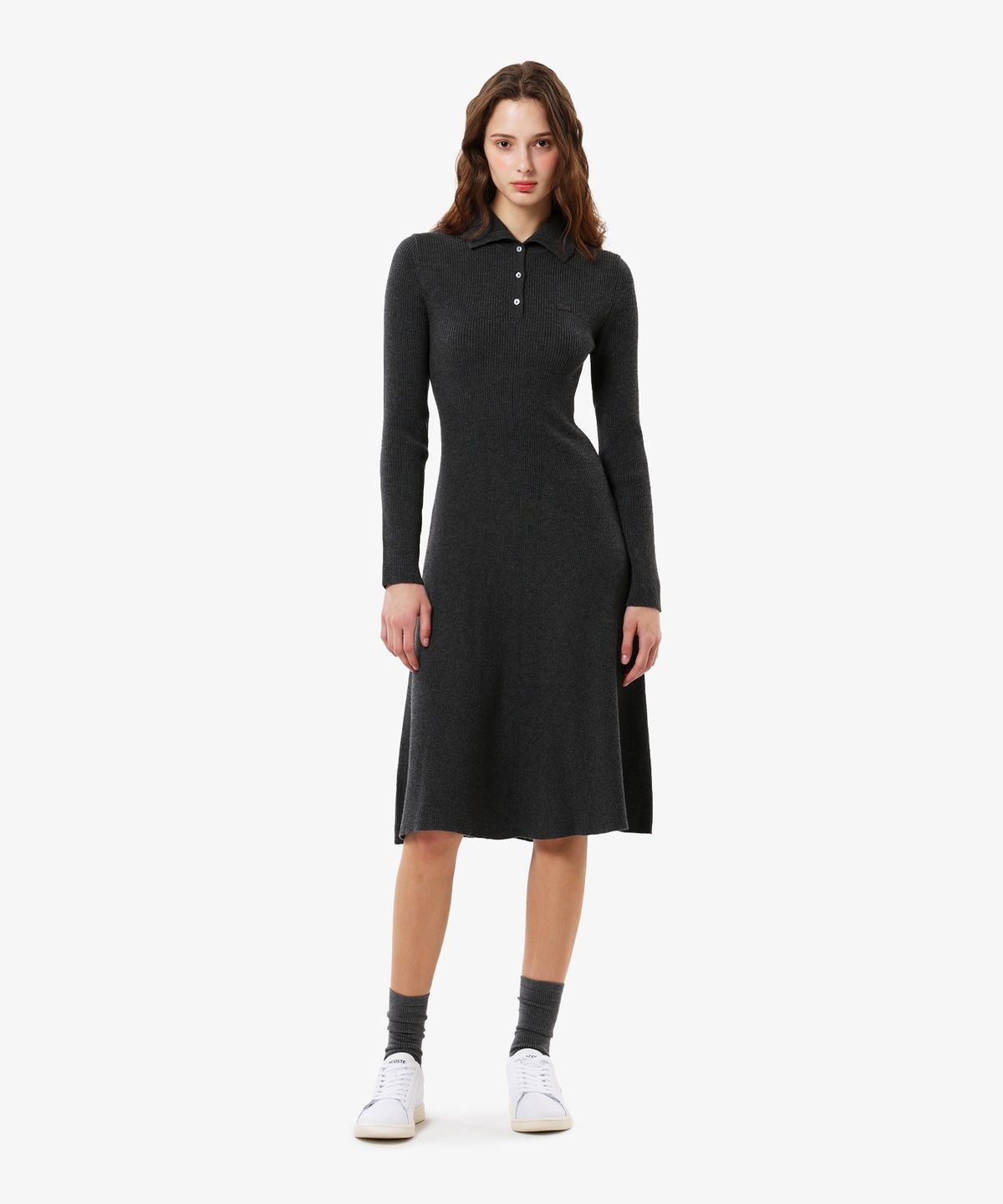 라코스테(LACOSTE) 여성 에리형 플레어 스웨터 드레스 EF907E-56N 050
