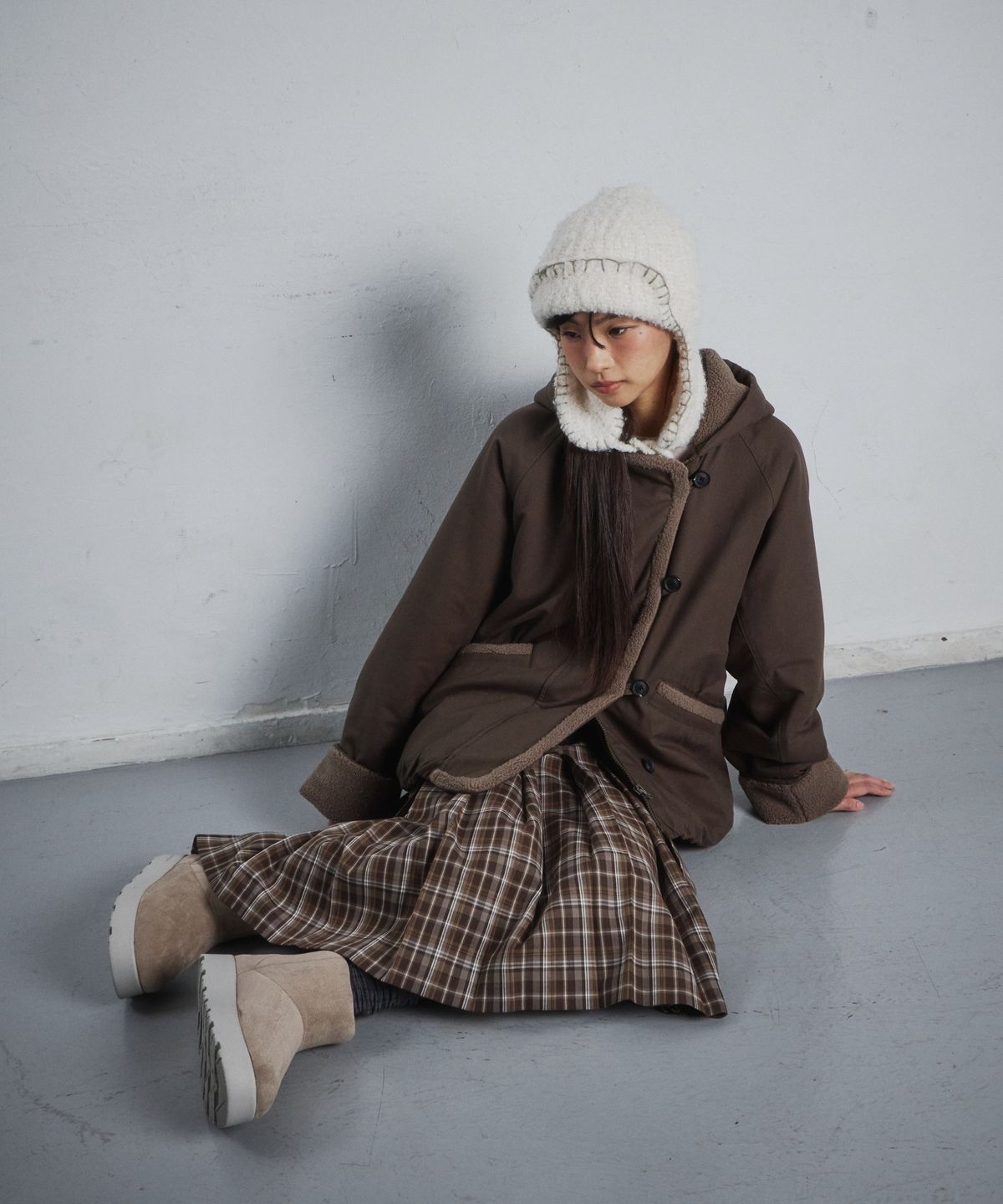 코드그라피(CGP) (우먼) 코튼 플리스 후드 점퍼-카키 그레이