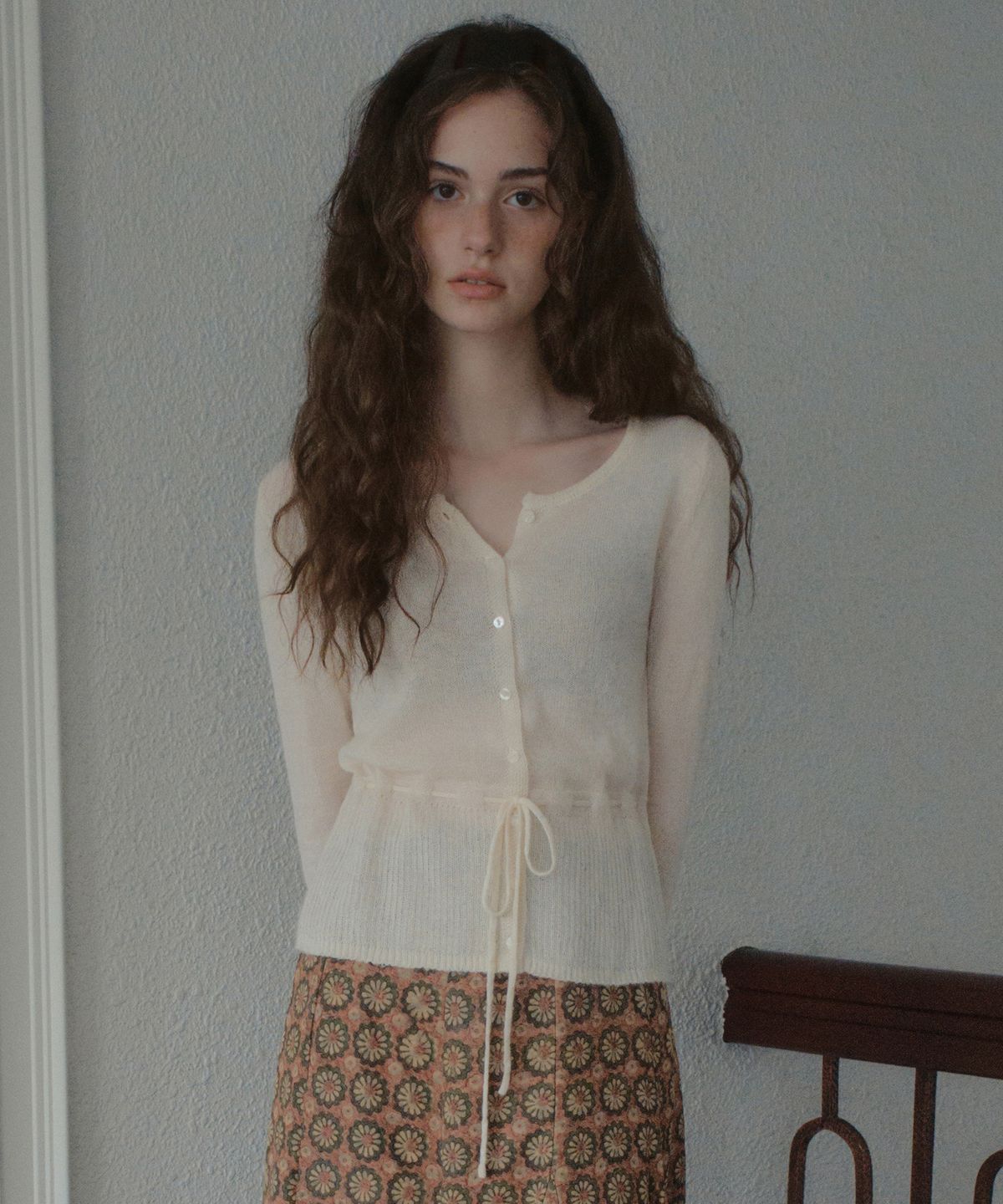 아우어노스텔지아(OURNOSTALGIA) Maren Tie Mohair Knit Cardigan_Cream(OCB6KN39)