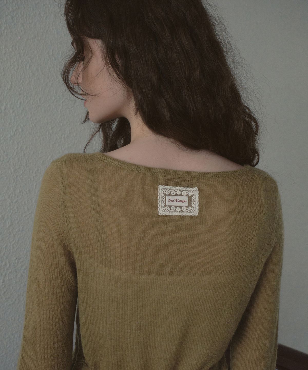 아우어노스텔지아(OURNOSTALGIA) Maren Tie Mohair Knit Cardigan_Khaki(OCB6KN39)