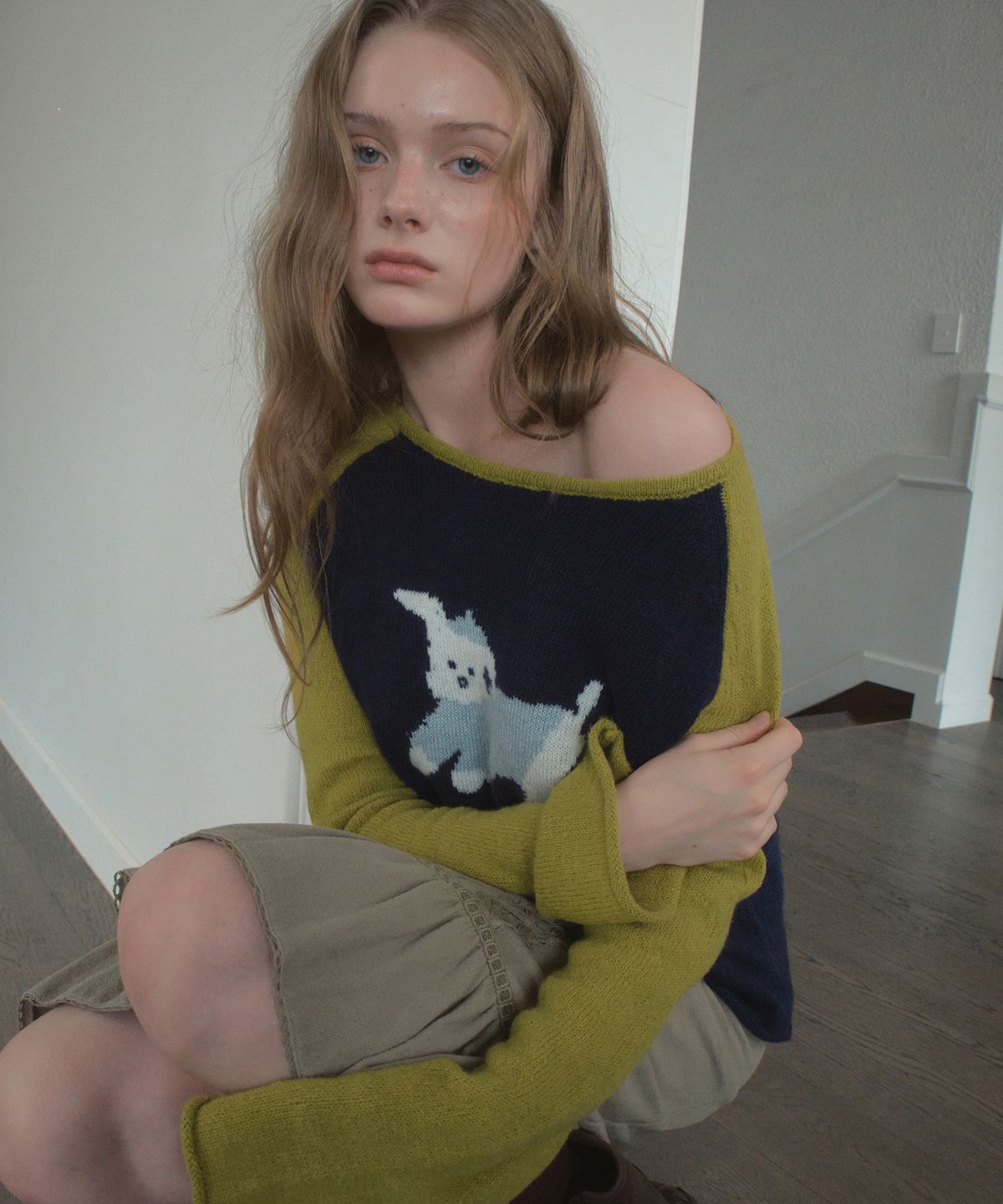 아우어노스텔지아(OURNOSTALGIA) Dobby Raglan Knit_Navy(OCB6KN37)