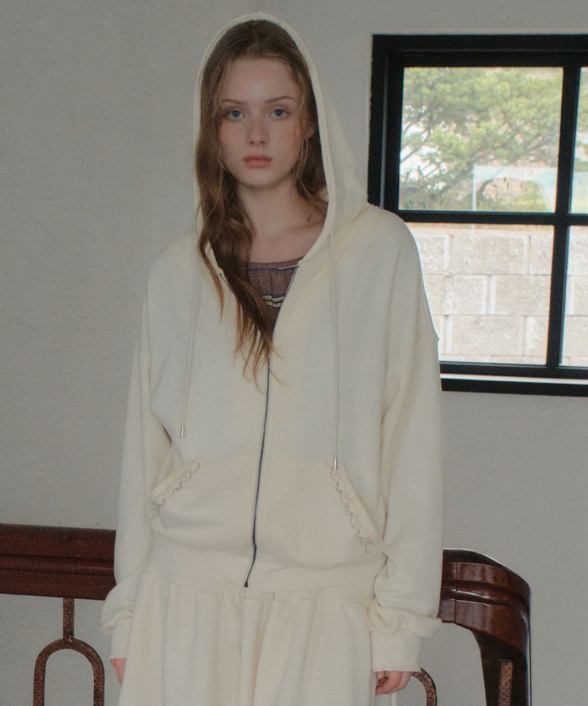 아우어노스텔지아(OURNOSTALGIA) French Terry Hoodie Zip-Up_Cream(OB6OT08)