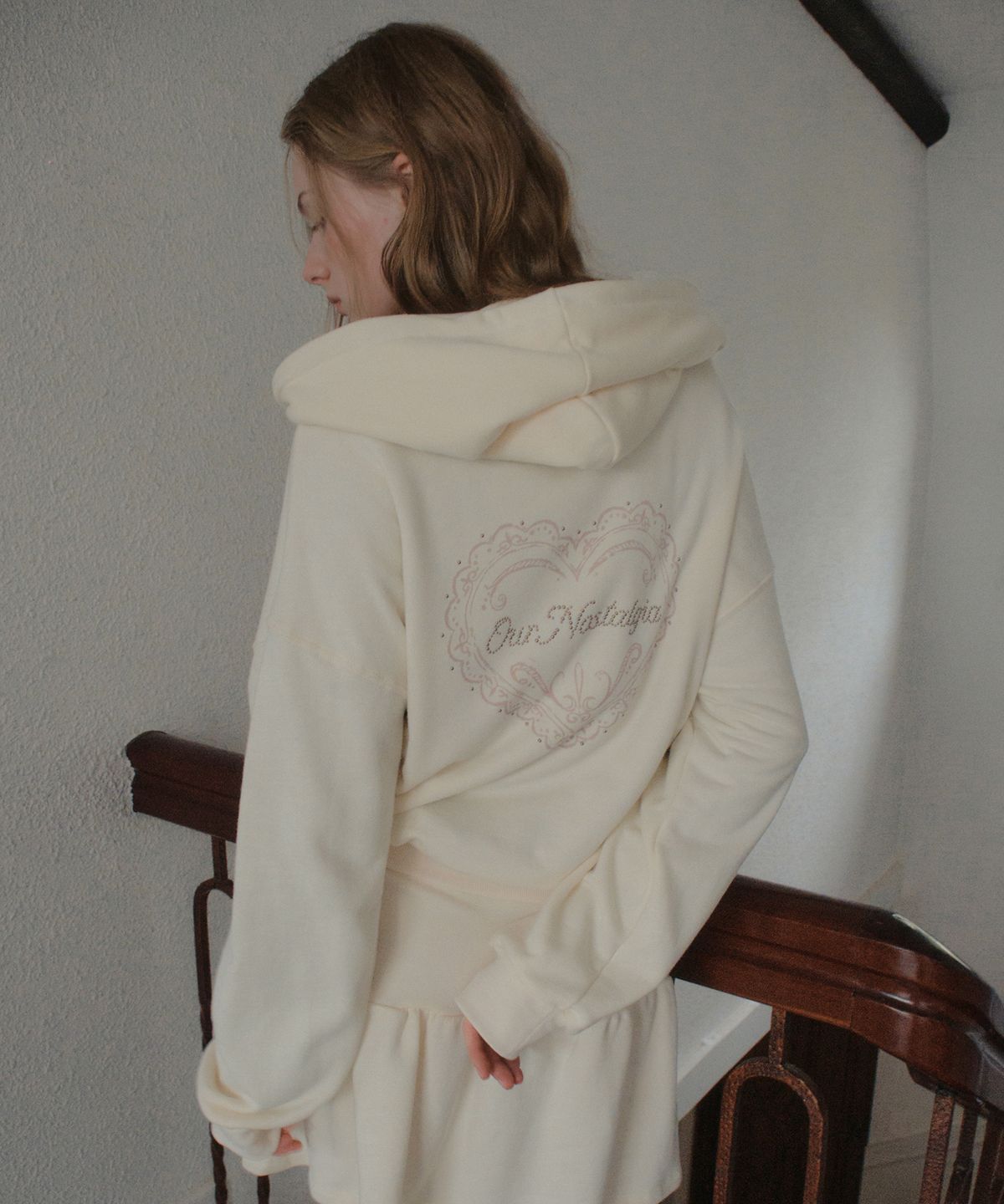 아우어노스텔지아(OURNOSTALGIA) French Terry Hoodie Zip-Up_Cream(OB6OT08)