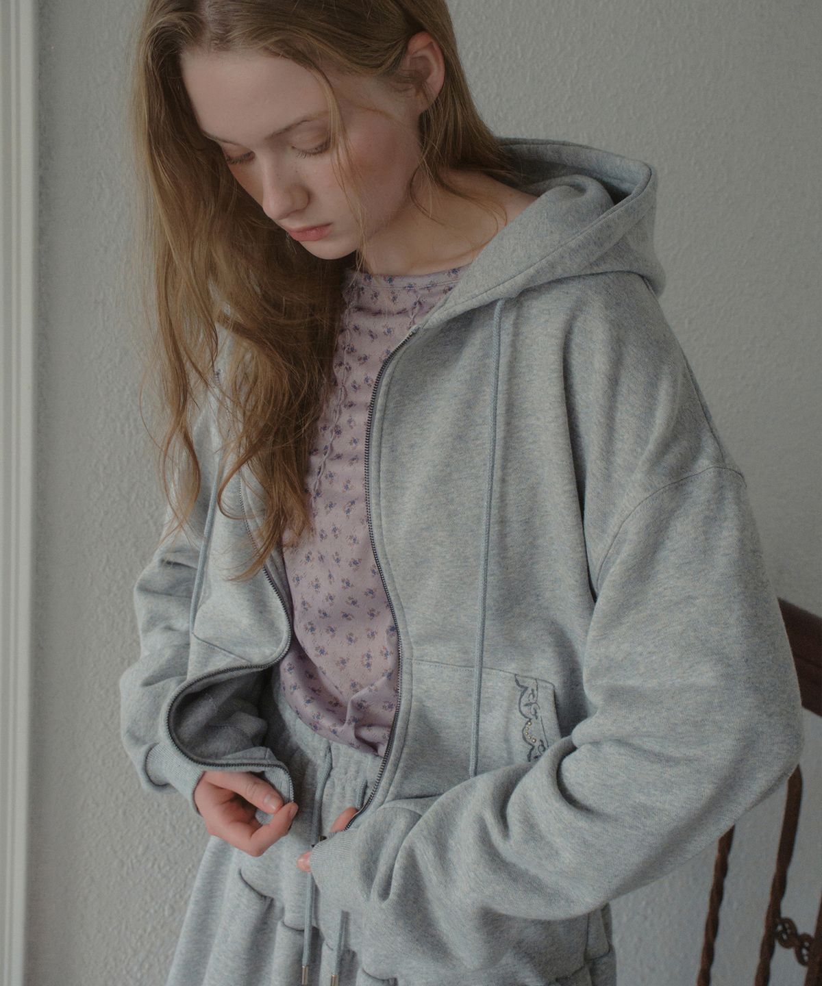 아우어노스텔지아(OURNOSTALGIA) French Terry Hoodie Zip-Up_Gray(OB6OT08)