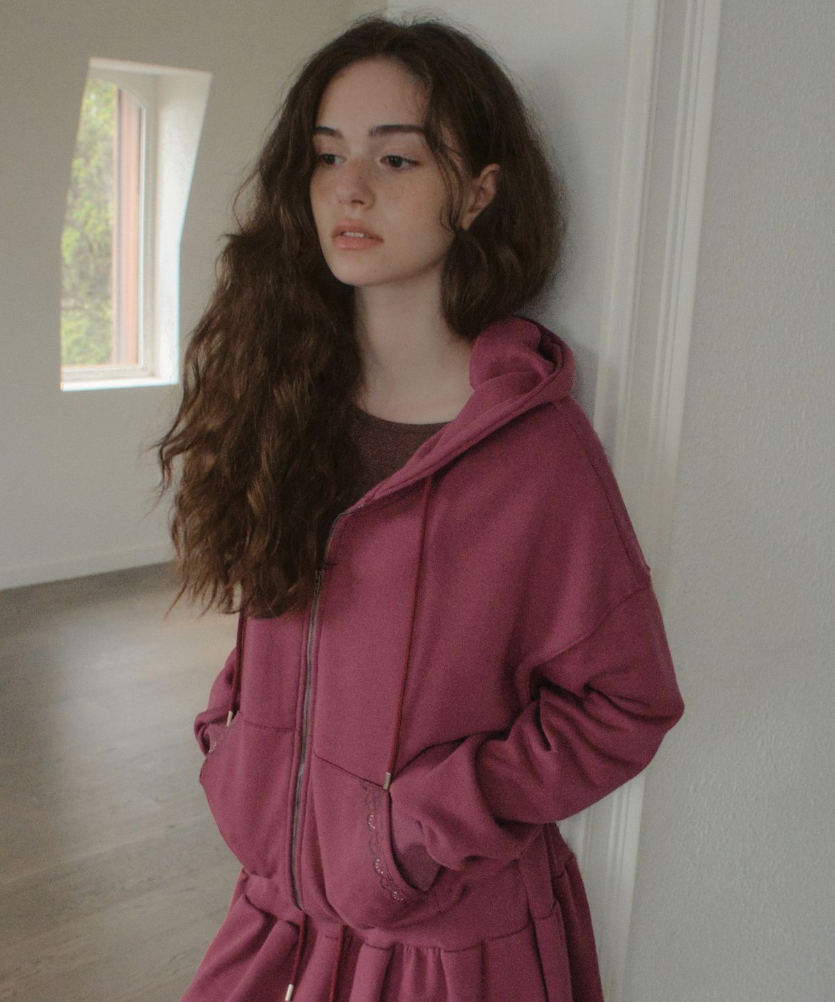 아우어노스텔지아(OURNOSTALGIA) French Terry Hoodie Zip-Up_Vintage Wine(OB6OT08)