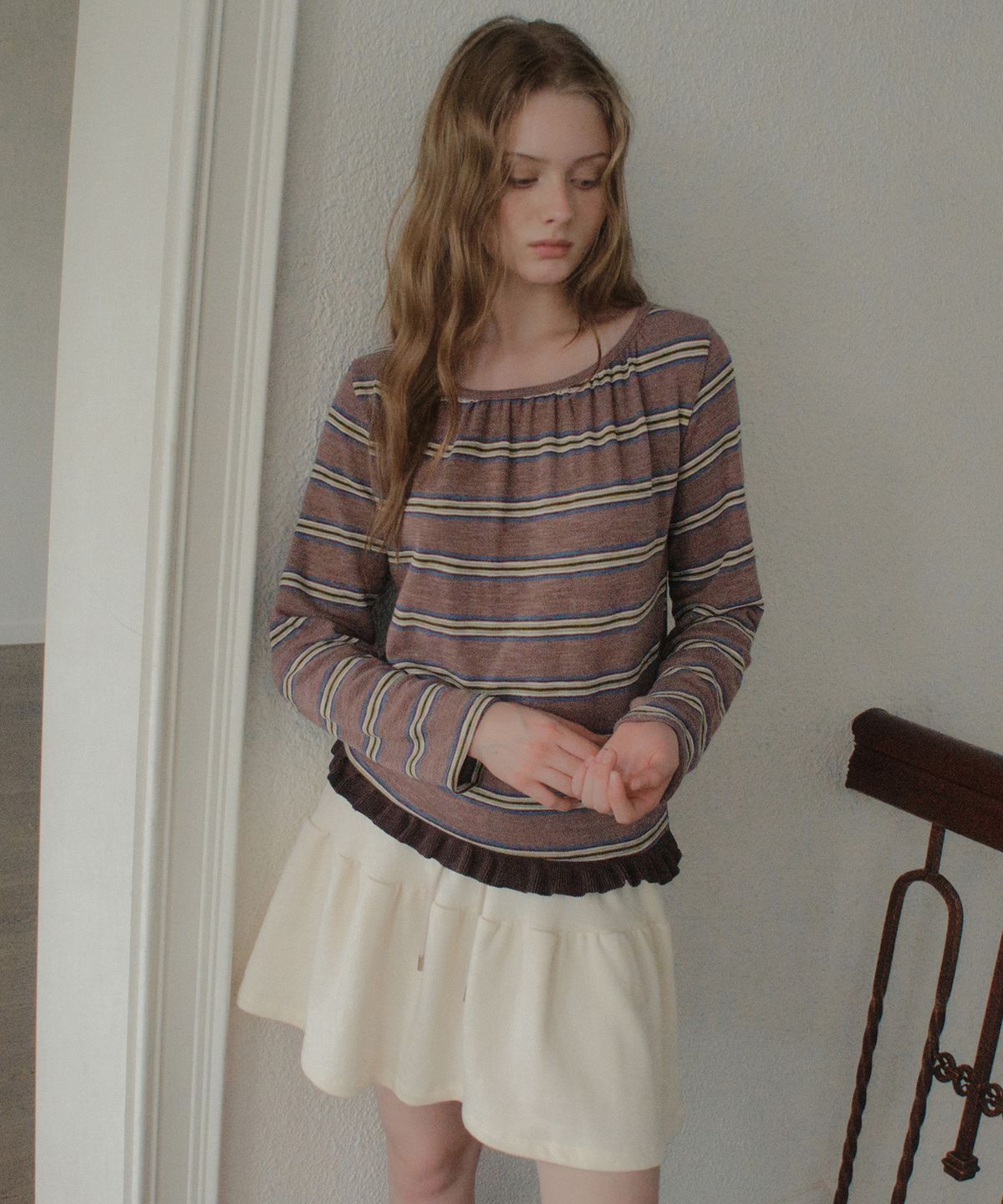 아우어노스텔지아(OURNOSTALGIA) French Terry Tiered Skirt_Cream(OB6SK19)