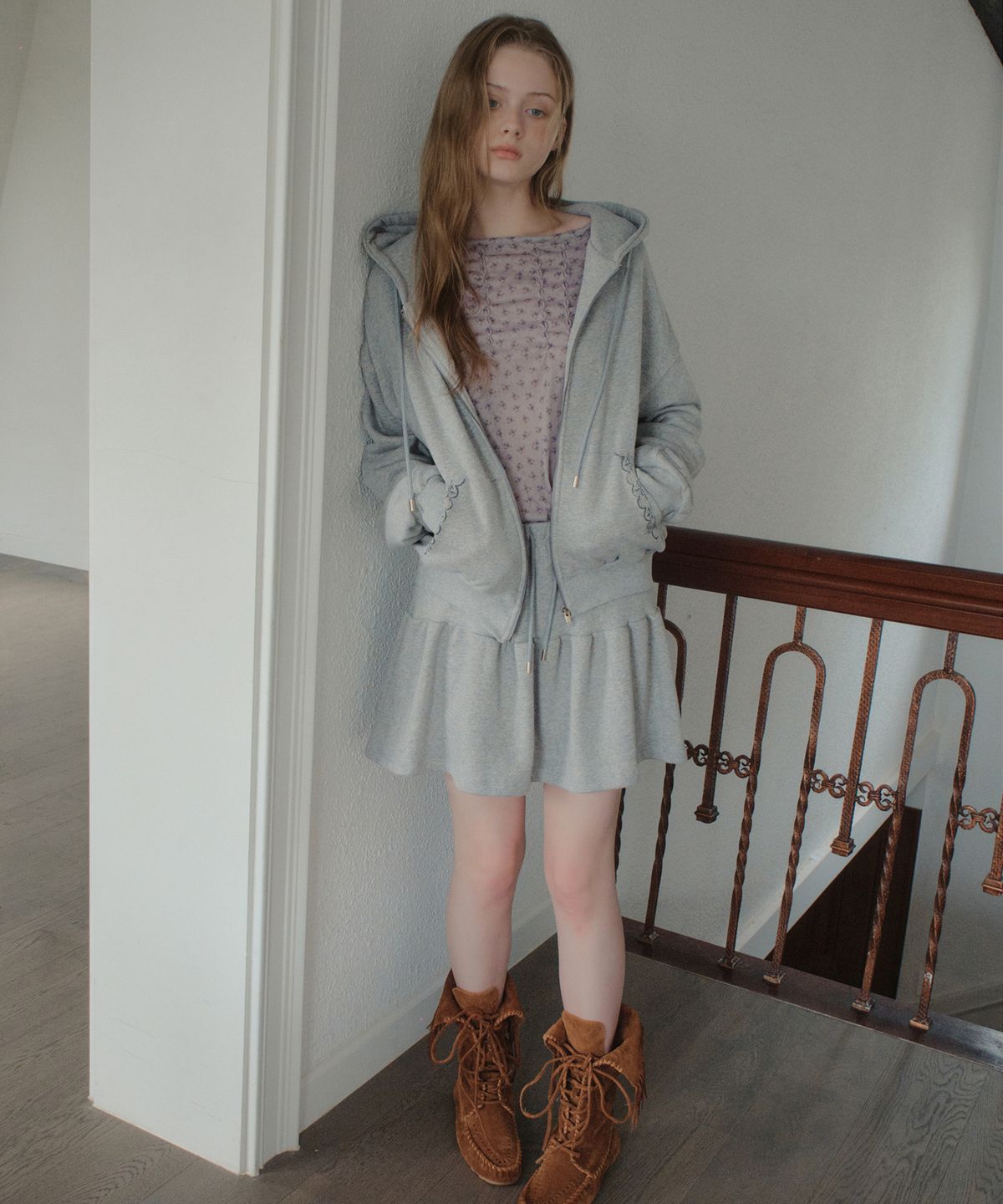 아우어노스텔지아(OURNOSTALGIA) French Terry Tiered Skirt_Gray(OB6SK19)