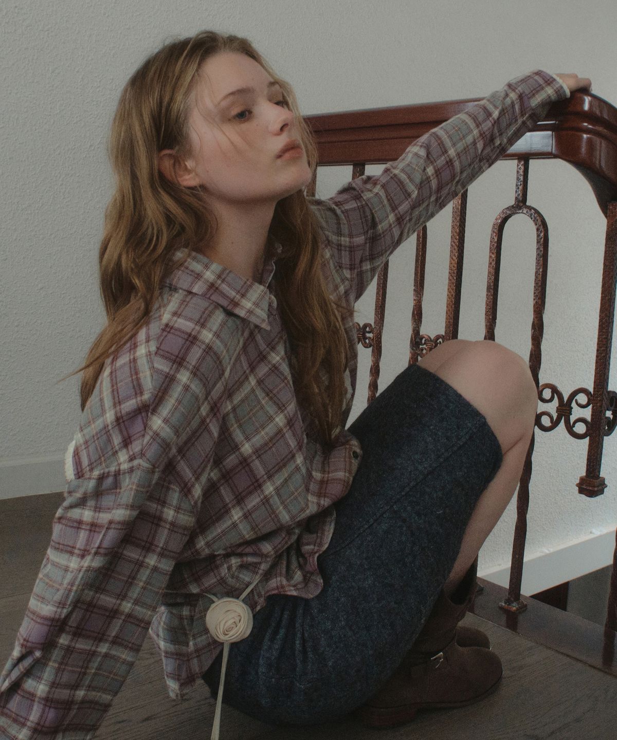 아우어노스텔지아(OURNOSTALGIA) Thistle Check Shirt_Ash Purple(OB6SH03)
