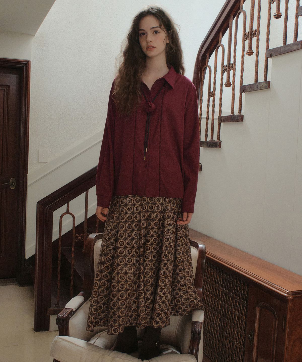 아우어노스텔지아(OURNOSTALGIA) Pinco Stitch Shirt_Burgundy(OB6SH04)