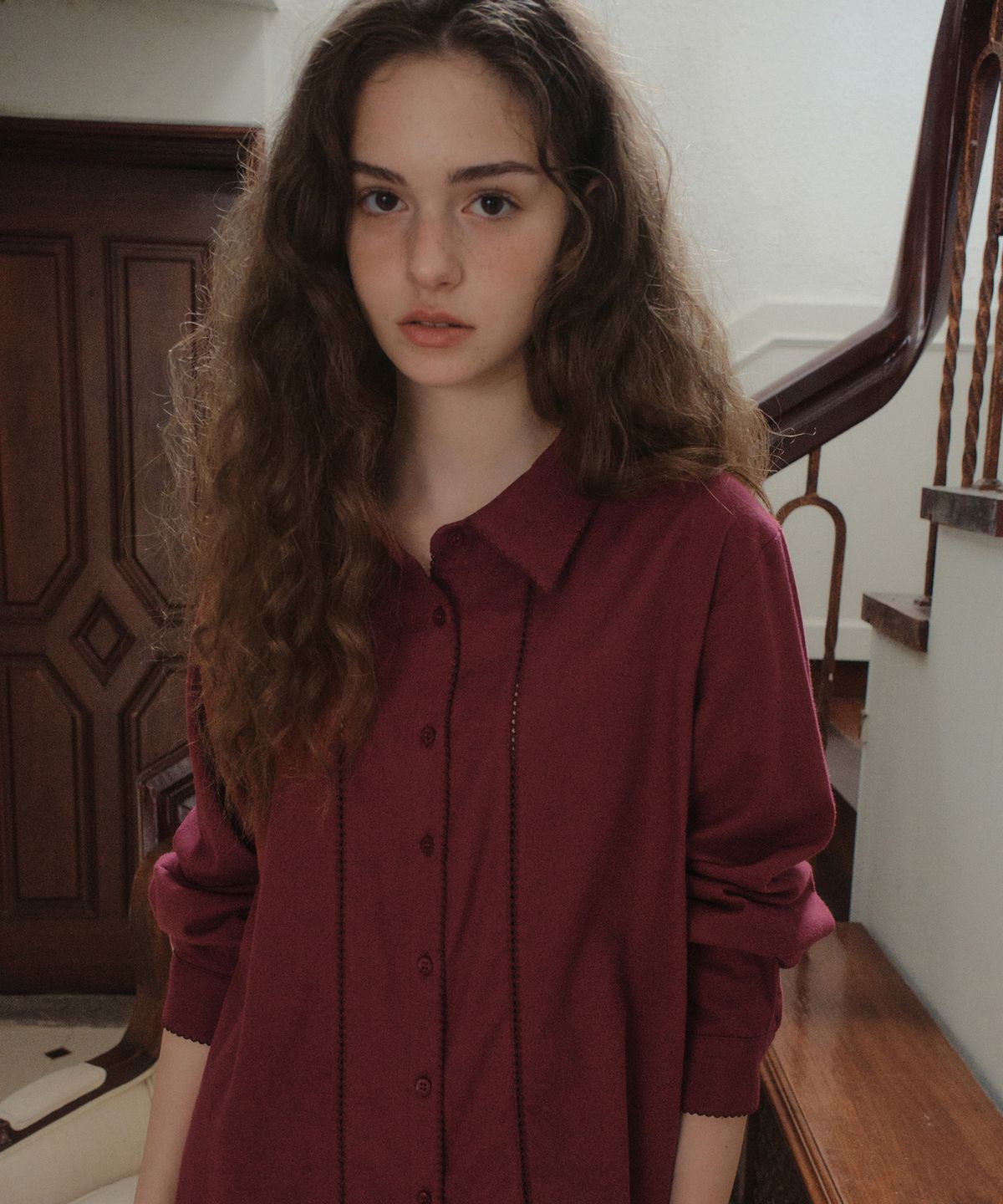 아우어노스텔지아(OURNOSTALGIA) Pinco Stitch Shirt_Burgundy(OB6SH04)