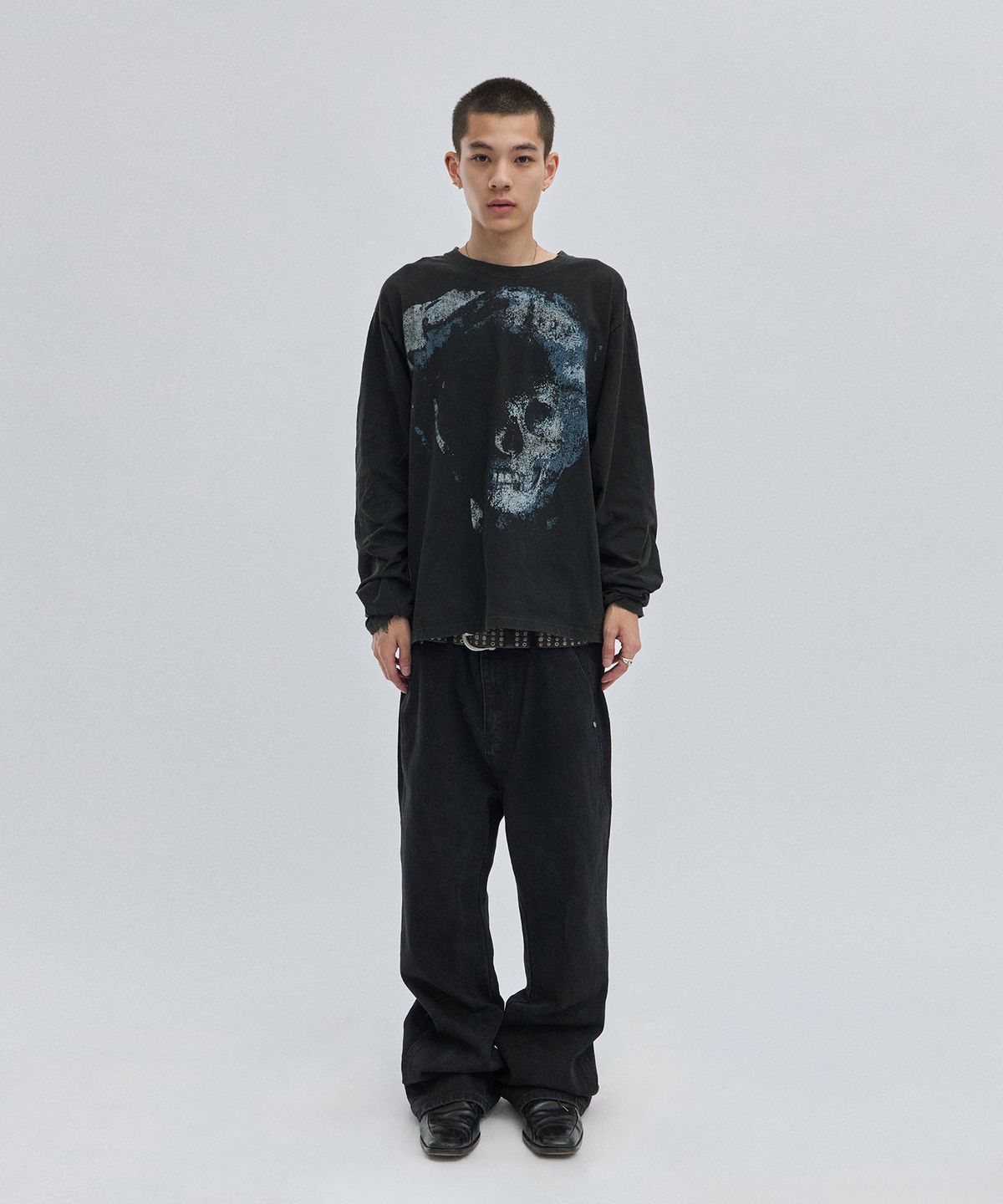 스웨이드(SUADE) WASHED SKULL LONG SLEEVE [BLACK]