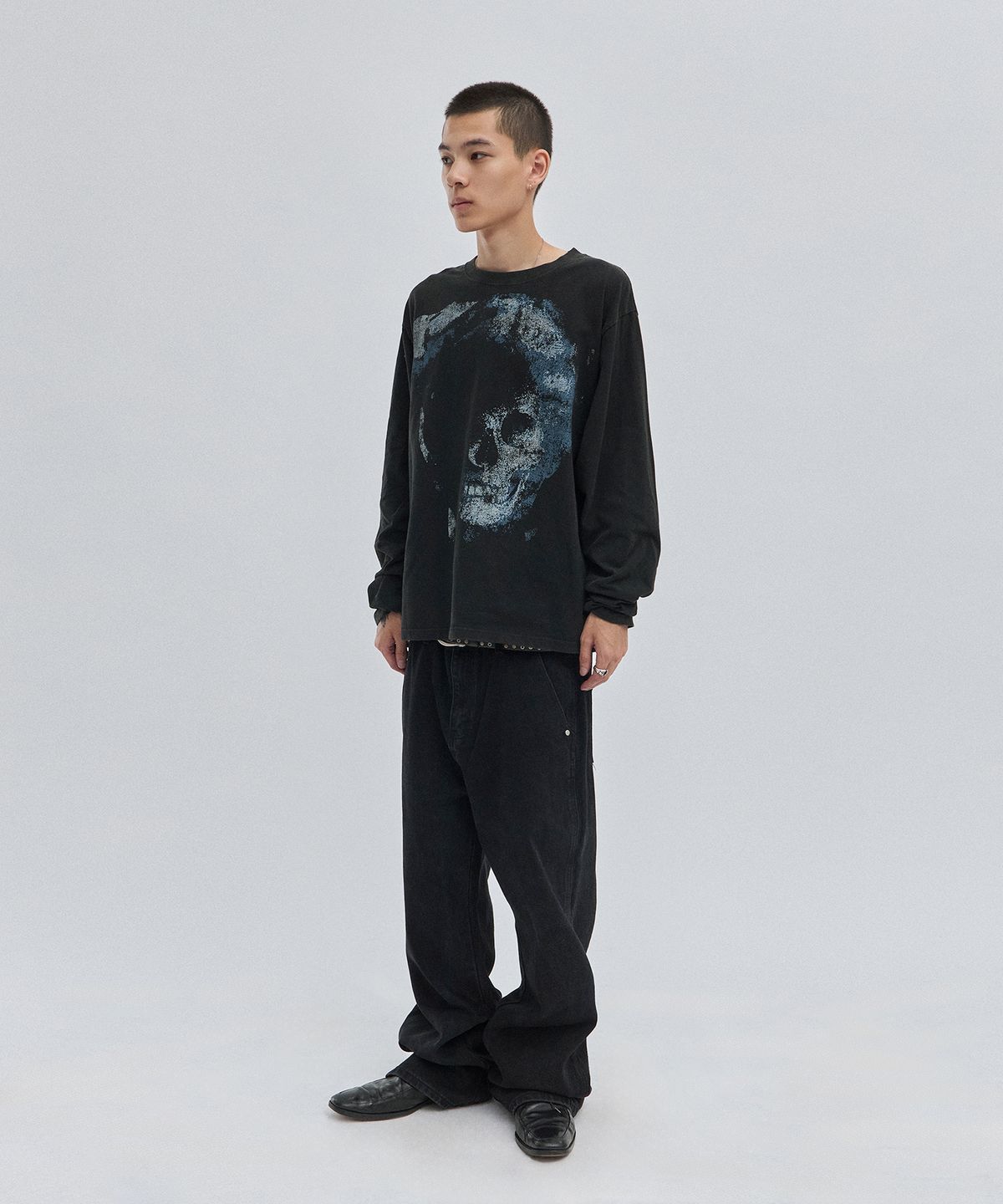 스웨이드(SUADE) WASHED SKULL LONG SLEEVE [BLACK]