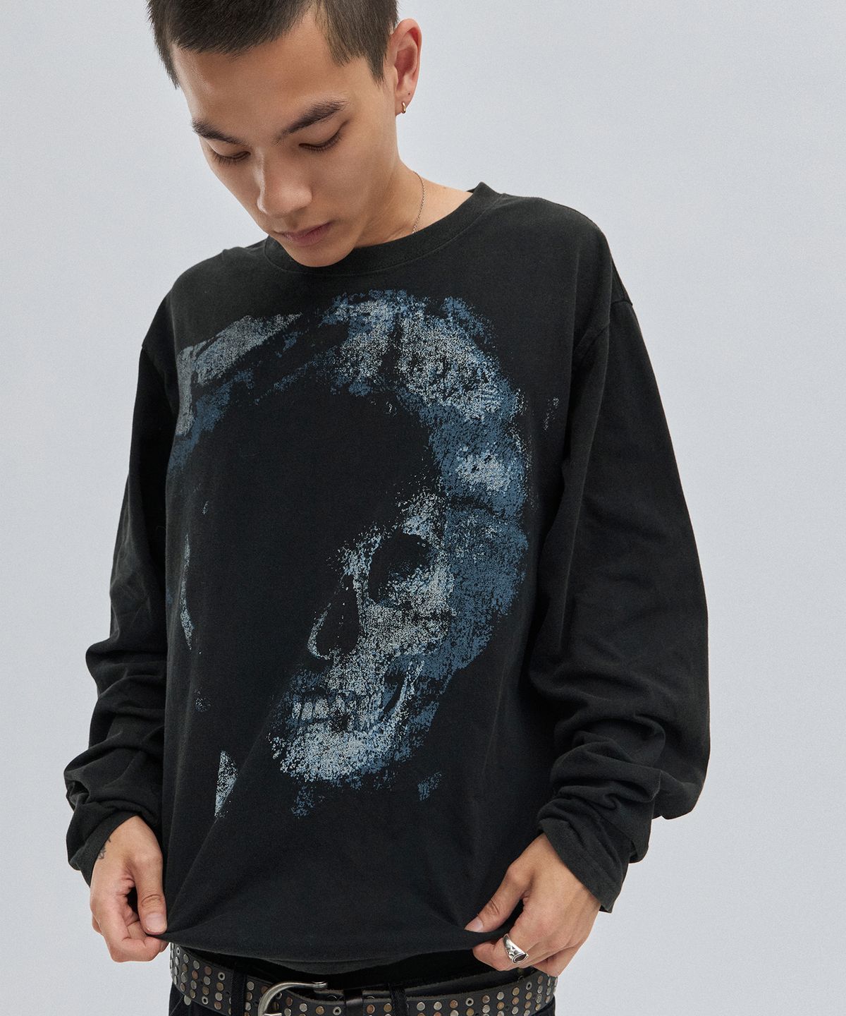 스웨이드(SUADE) WASHED SKULL LONG SLEEVE [BLACK]