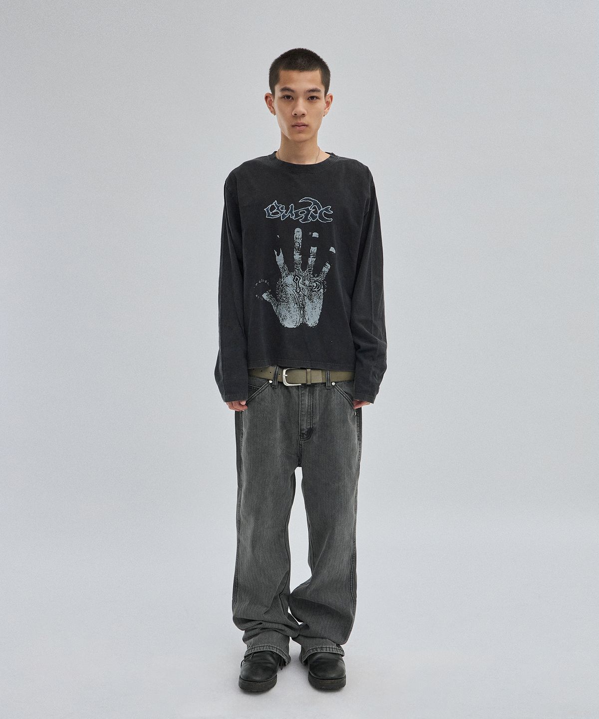 스웨이드(SUADE) HANDPRINT LONG SLEEVE [WASHING BLACK]