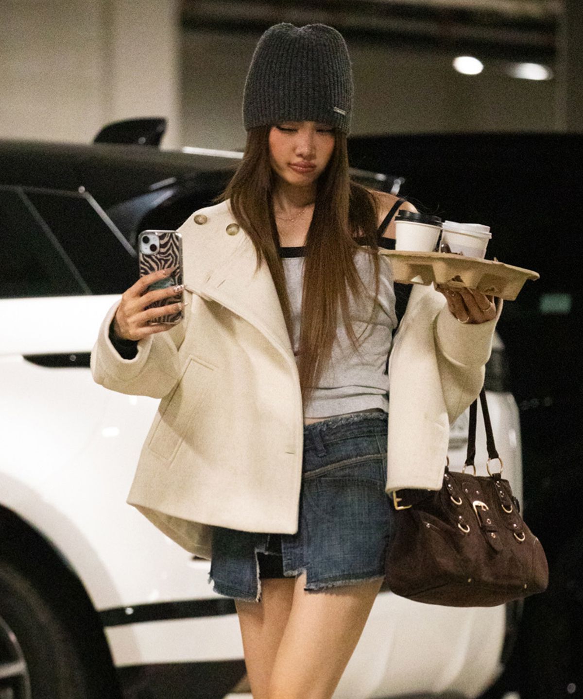 디망쉬(dimanche) Double Breasted Short Coat (cream)