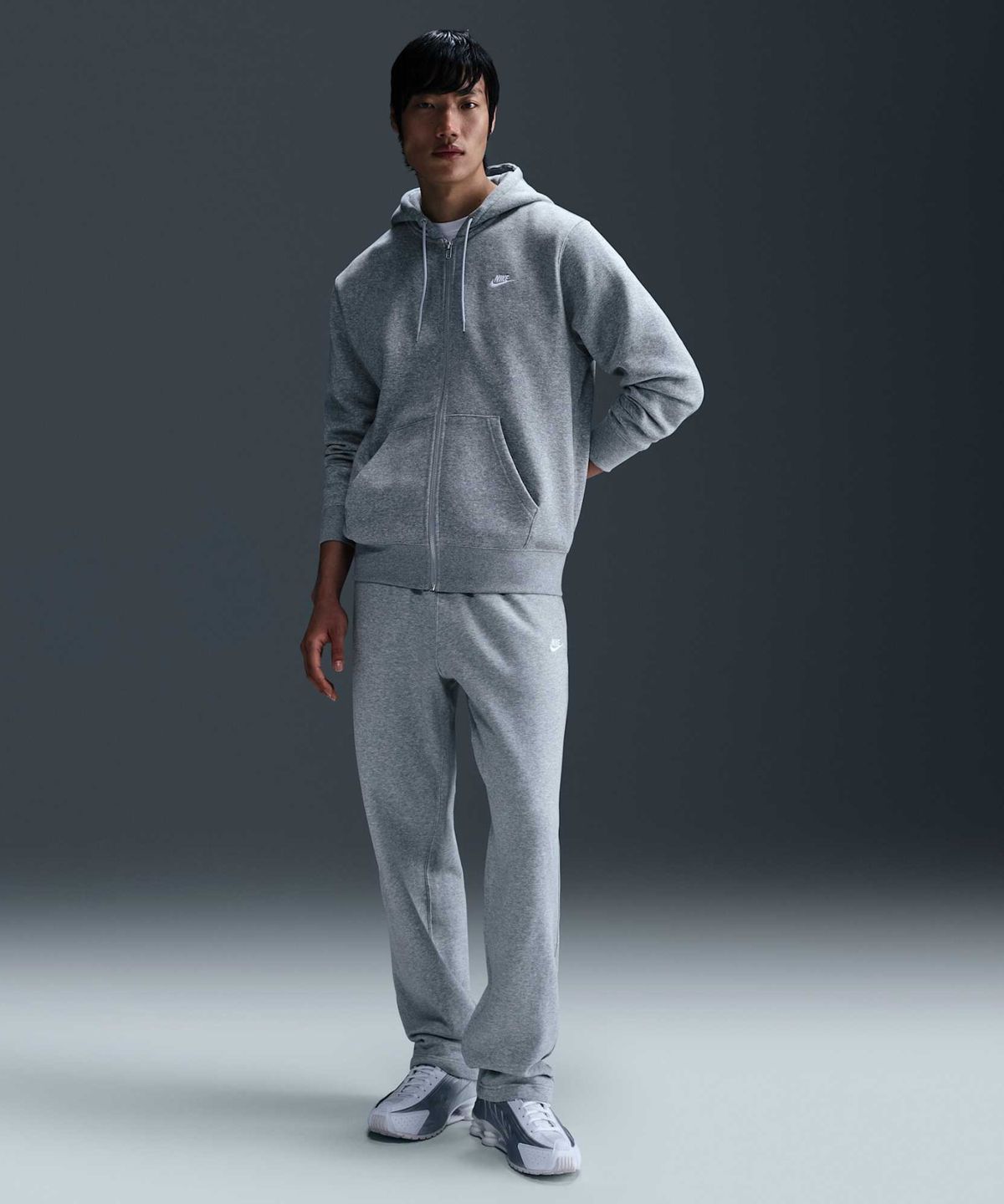 나이키(NIKE) 클럽 풀집 플리스 후디 M - 다크 그레이 헤더:라이트 스모크 그레이:화이트 / FN3862-063