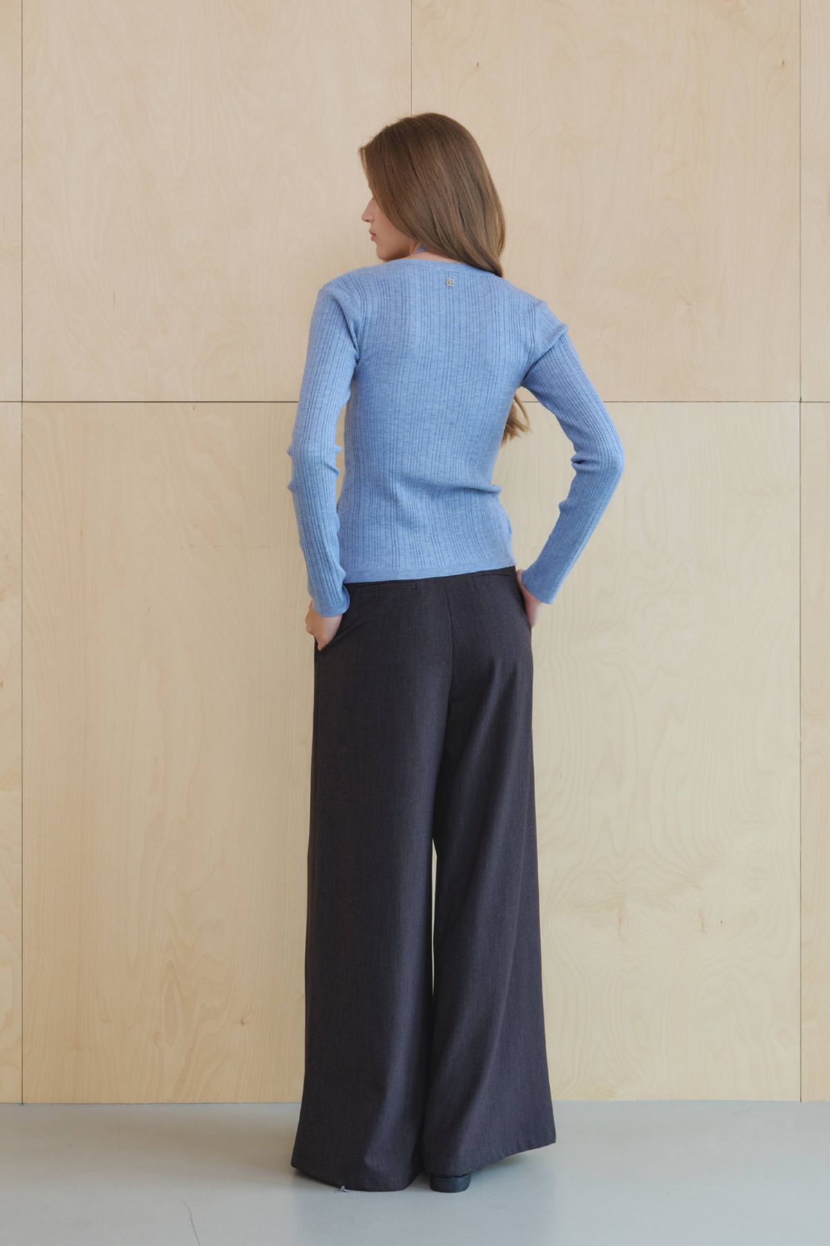 쿠메(KUMÉ) Halter Layered Ribbed knit Cardigan, Blue