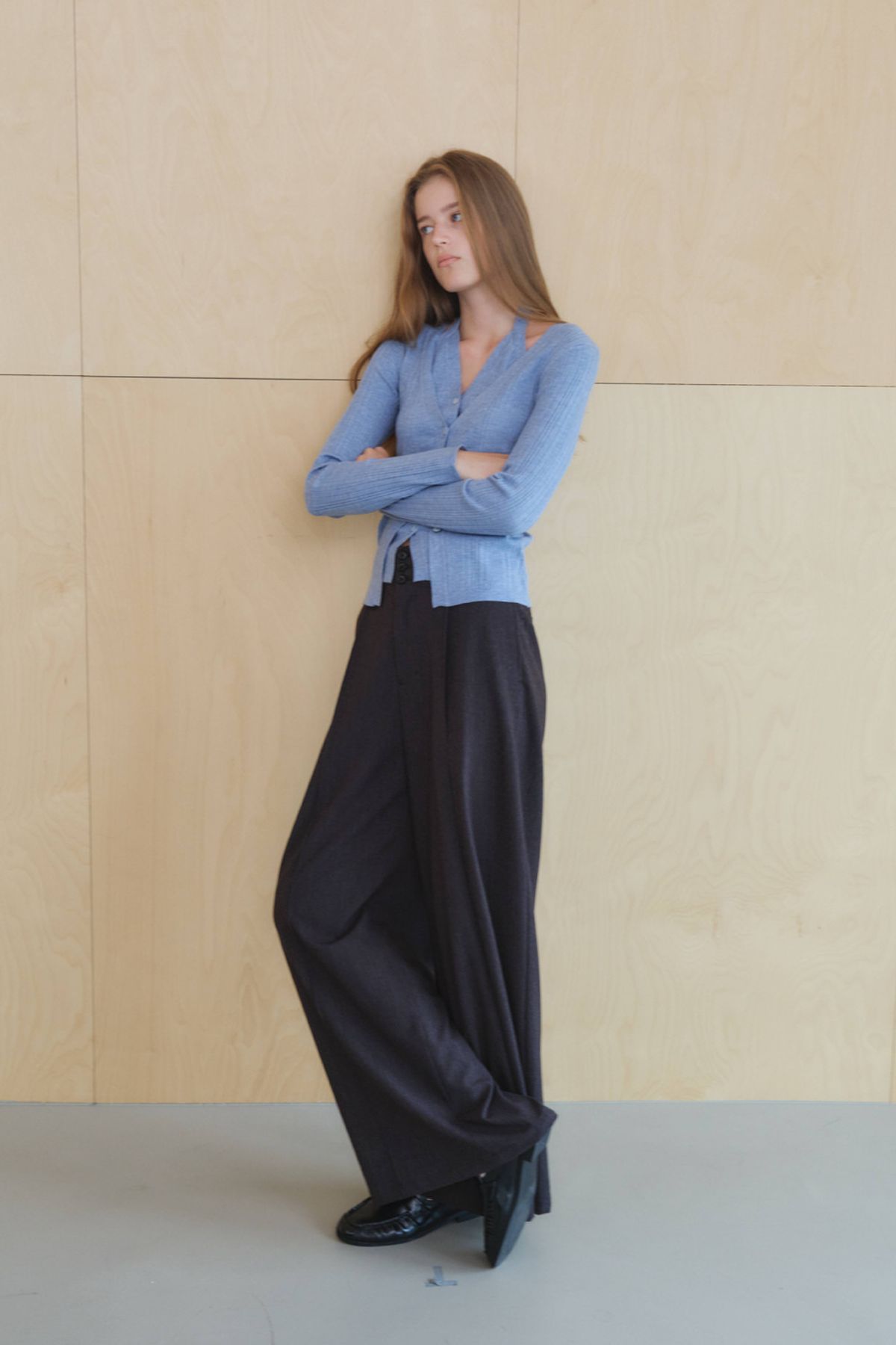 쿠메(KUMÉ) Halter Layered Ribbed knit Cardigan, Blue