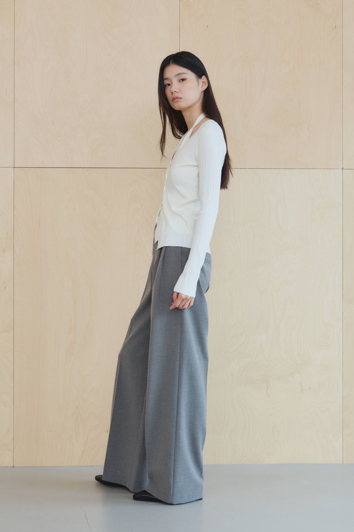 쿠메(KUMÉ) Halter Layered Ribbed knit Cardigan, Ivory