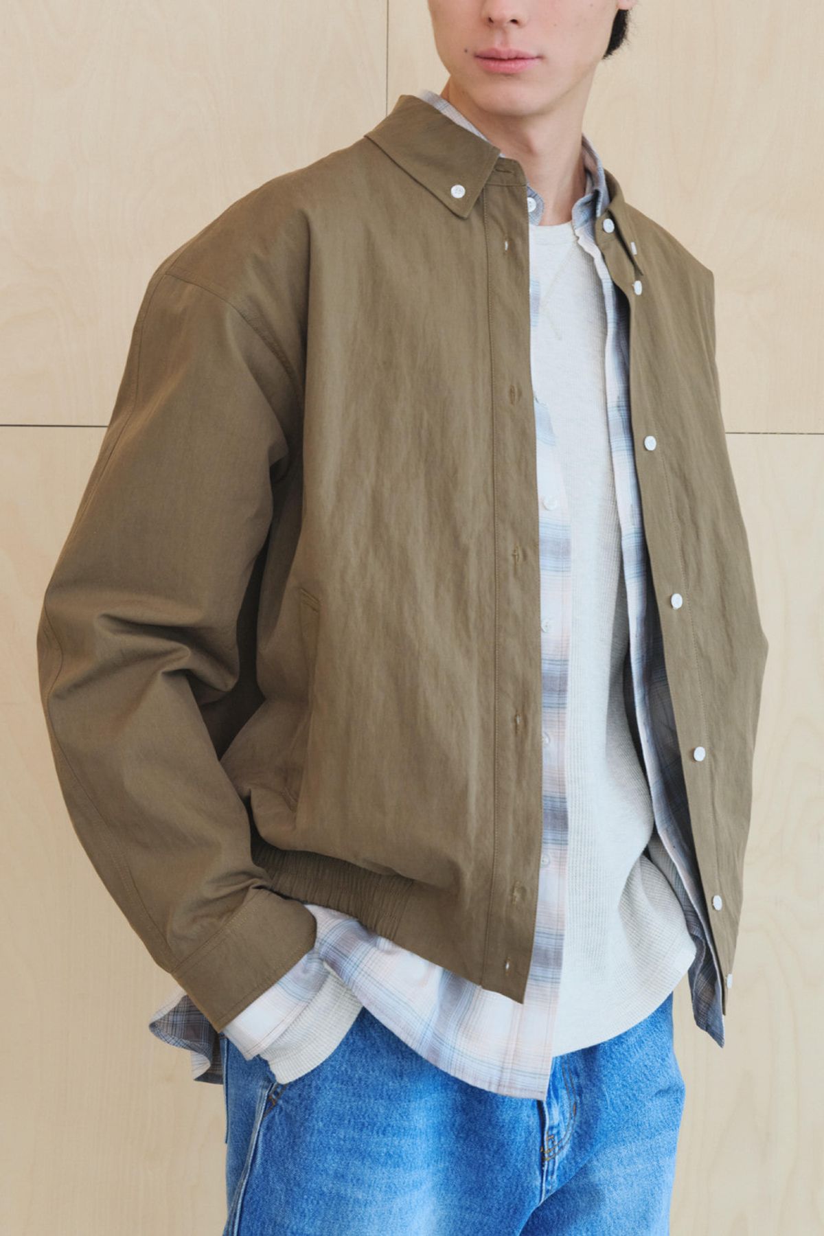 쿠메(KUMÉ) Men Utility Slant Pocket Shirt Jacket, Brown