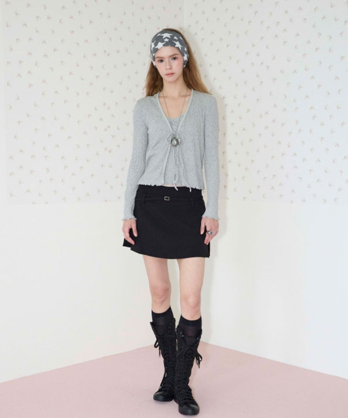 쿨키튼(KOOLKITTEN) Tie-Front Cardigan & Cami Top Set 2colors