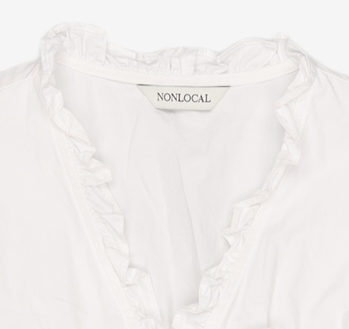 논로컬(NONLOCAL) Ribbon Shirring Puff Sleeve Blouse - White FREE